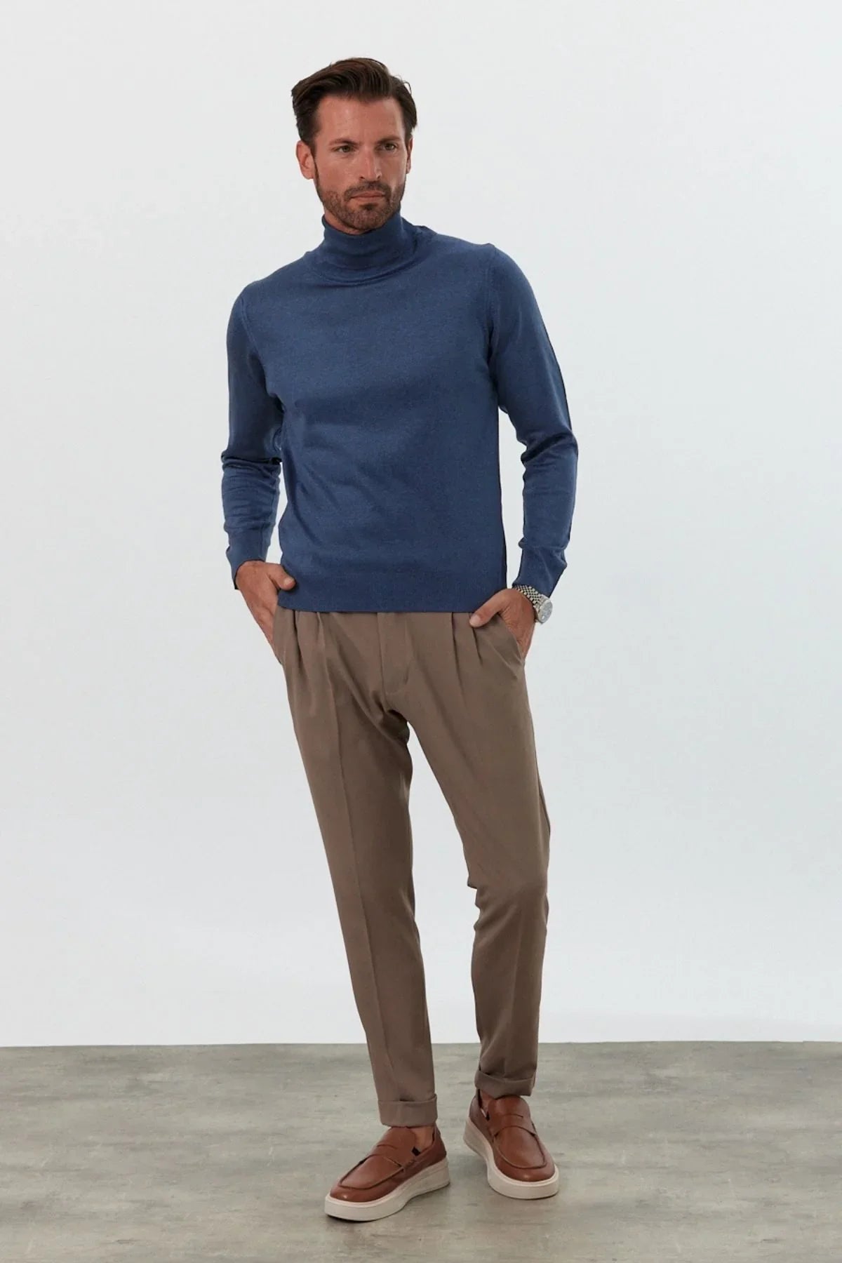 Erkek Standart Fit Normal Kesim Balıkçı Yaka Triko Kazak - Livio Ferri