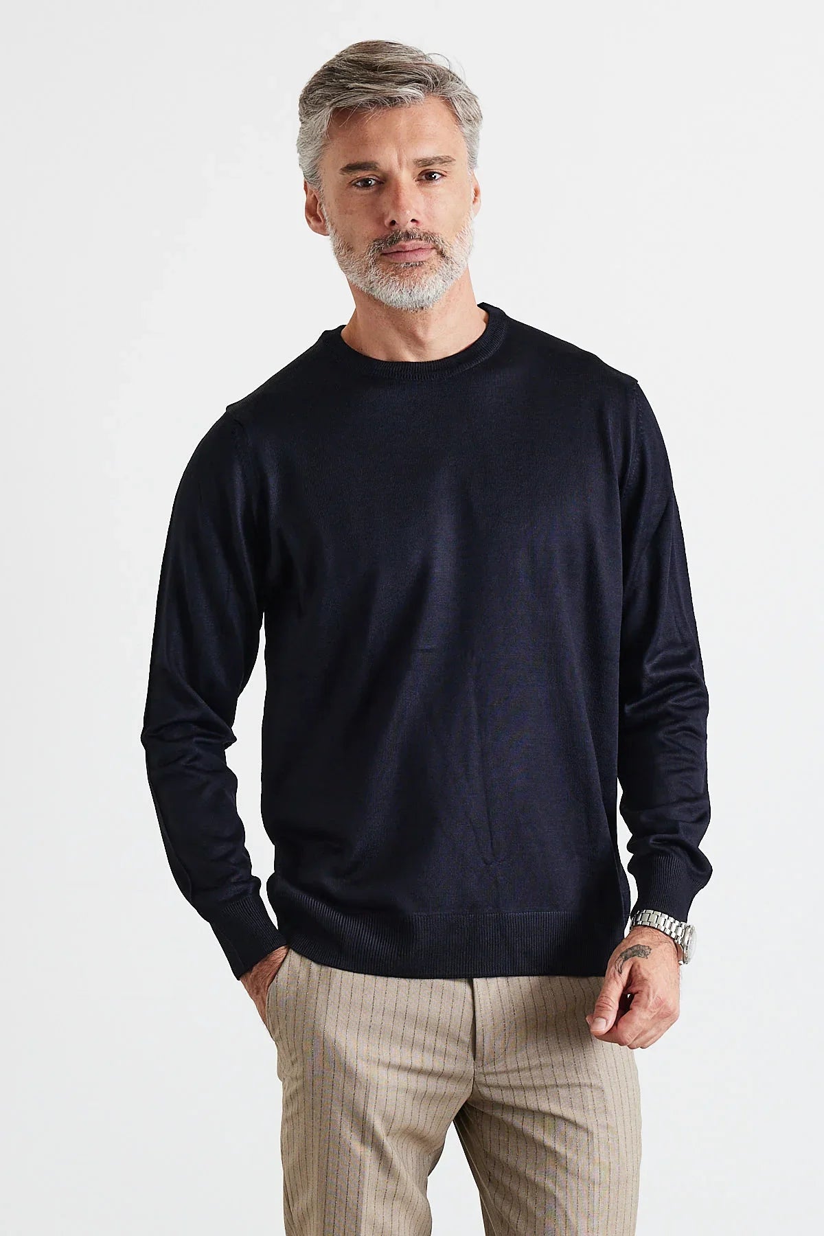 Erkek Standart Fit Normal Kesim Bisiklet Yaka Triko Kazak - Livio Ferri