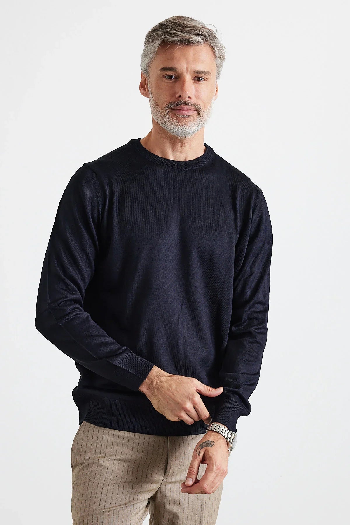 Erkek Standart Fit Normal Kesim Bisiklet Yaka Triko Kazak - Livio Ferri