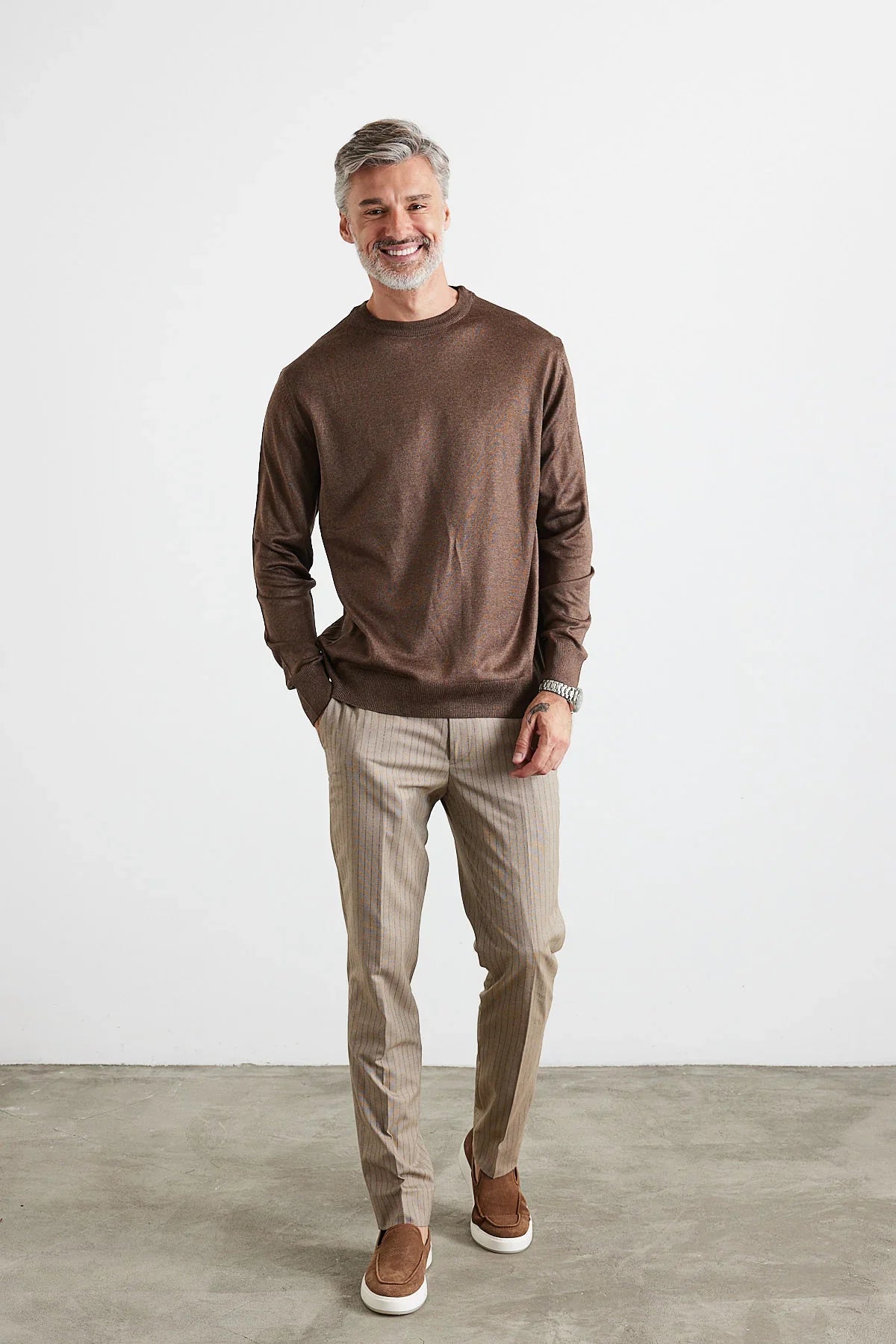 Erkek Standart Fit Normal Kesim Bisiklet Yaka Triko Kazak - Livio Ferri