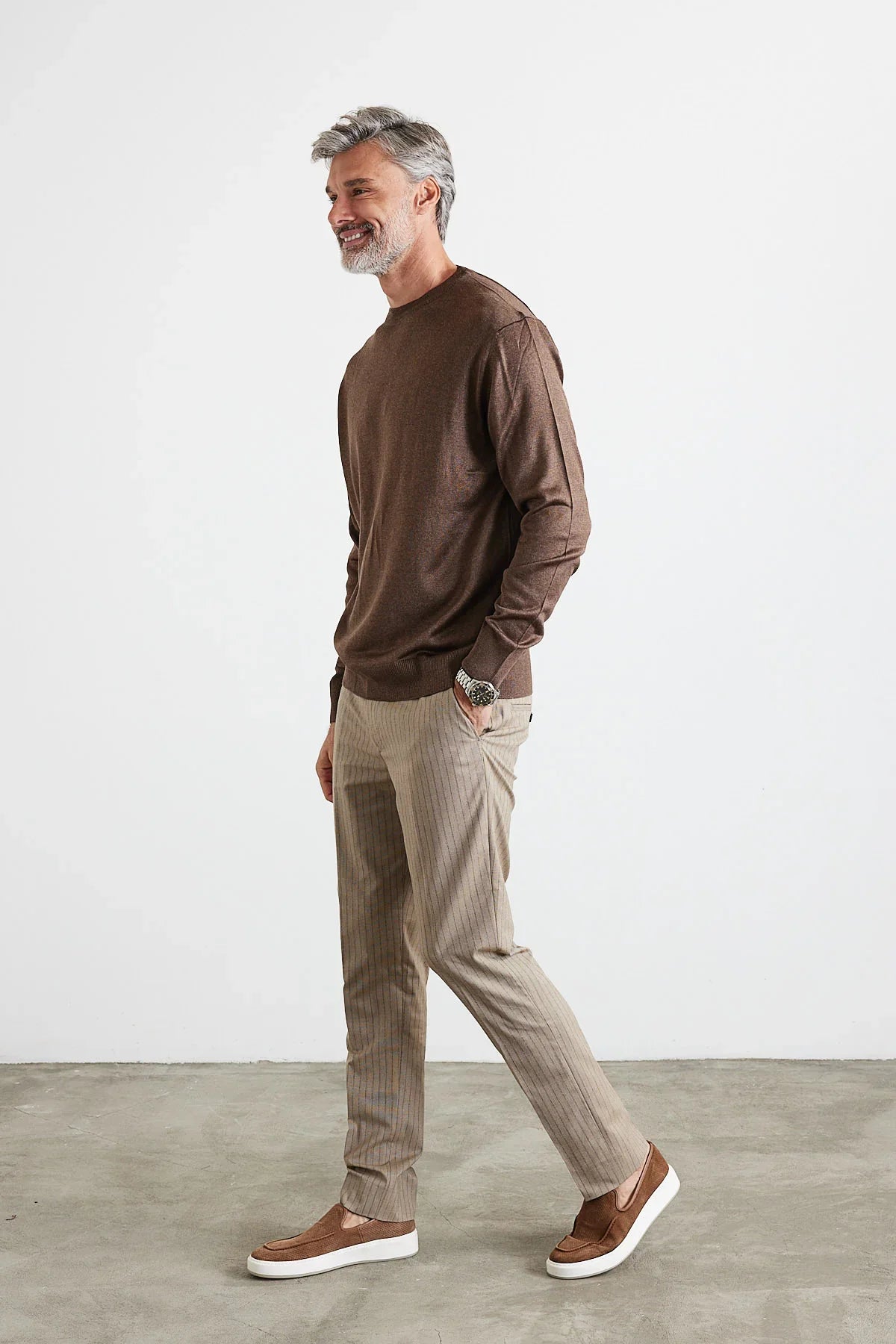 Erkek Standart Fit Normal Kesim Bisiklet Yaka Triko Kazak - Livio Ferri