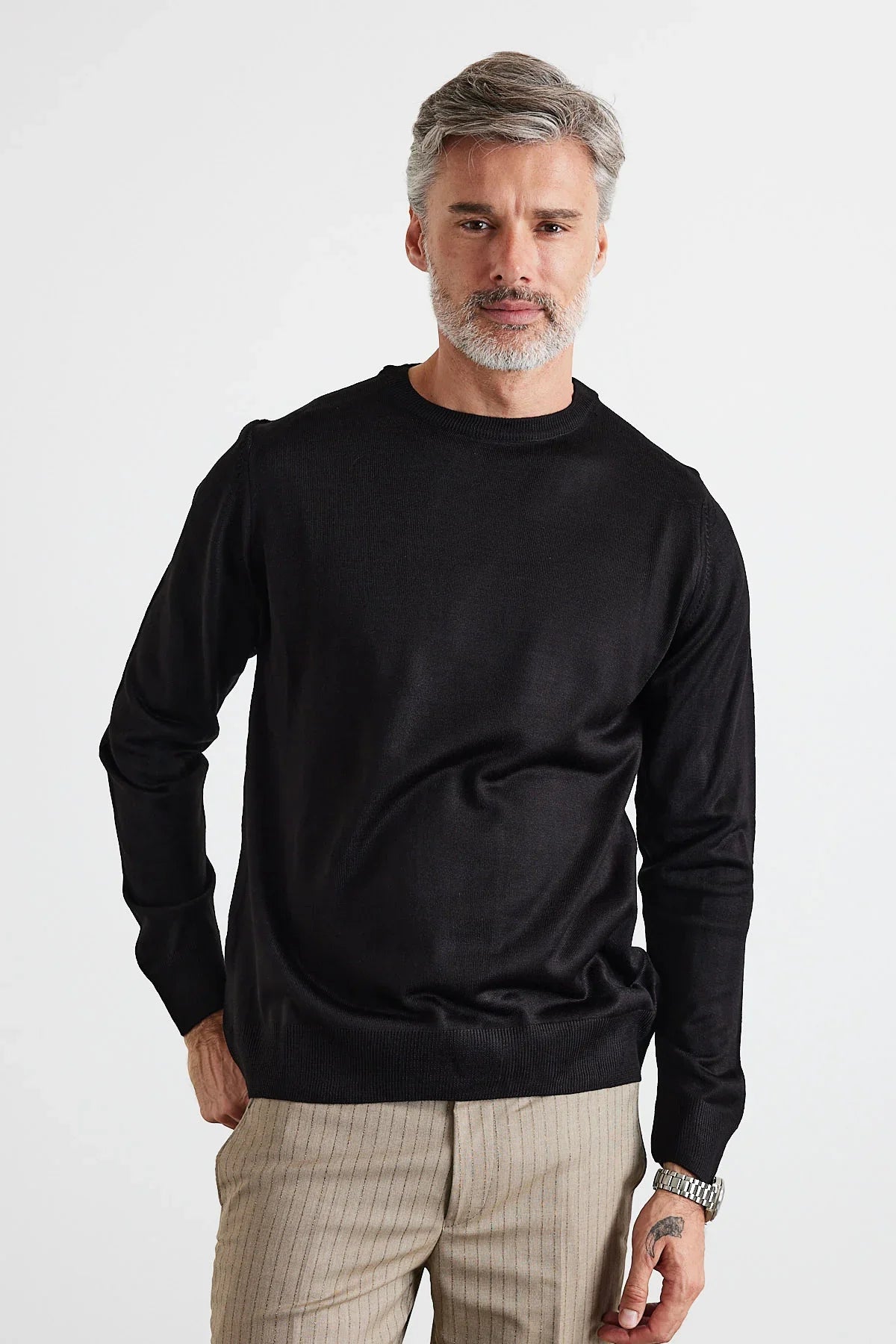 Erkek Standart Fit Normal Kesim Bisiklet Yaka Triko Kazak - Livio Ferri