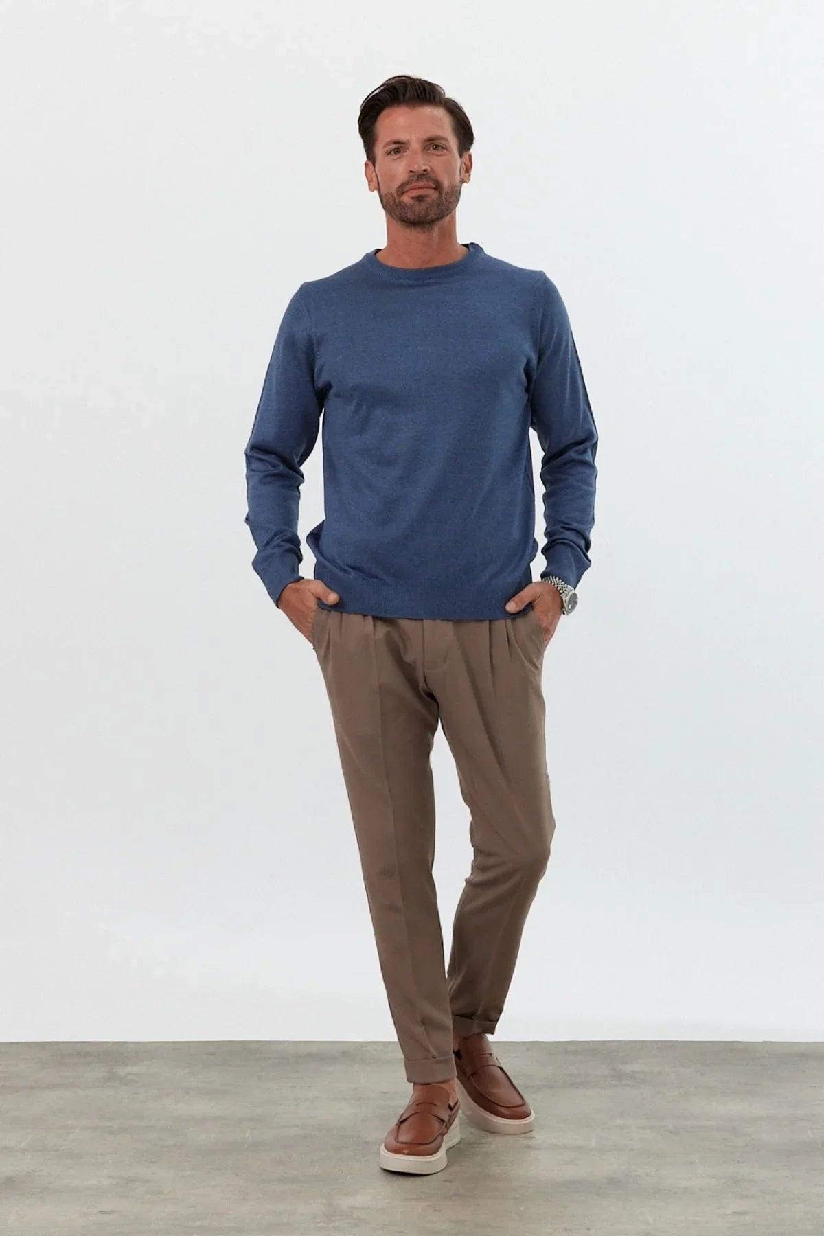 Erkek Standart Fit Normal Kesim Bisiklet Yaka Triko Kazak - Livio Ferri