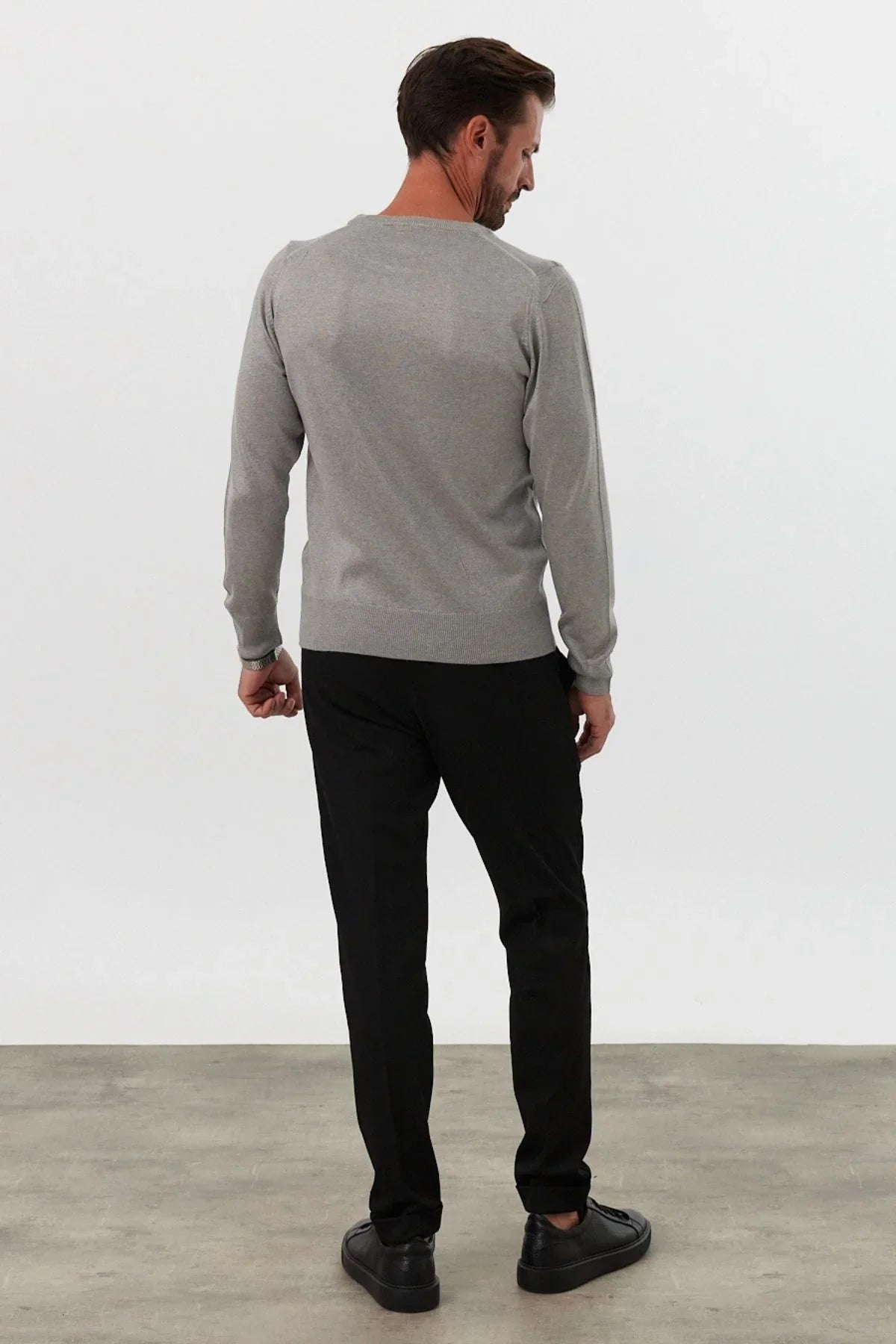 Erkek Standart Fit Normal Kesim Bisiklet Yaka Triko Kazak - Livio Ferri