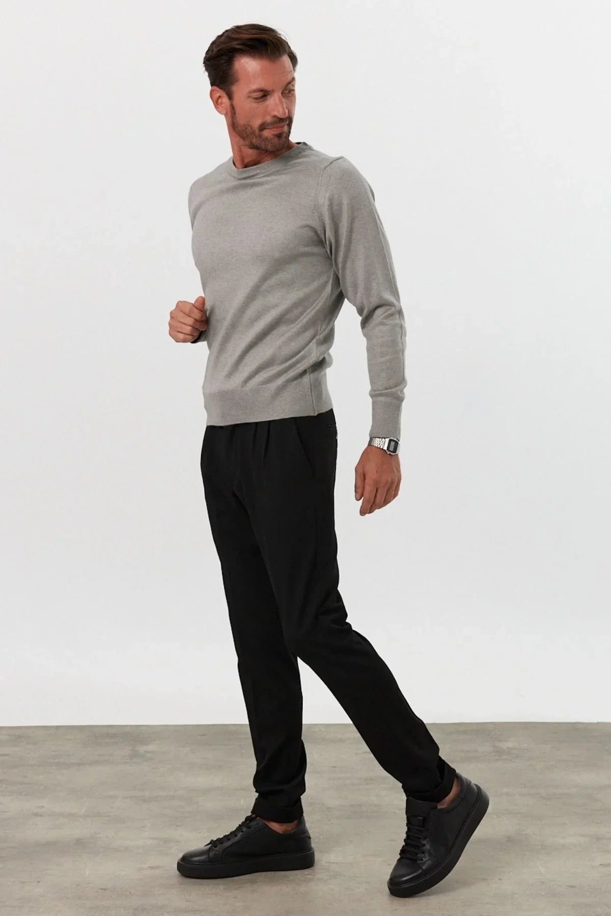 Erkek Standart Fit Normal Kesim Bisiklet Yaka Triko Kazak - Livio Ferri