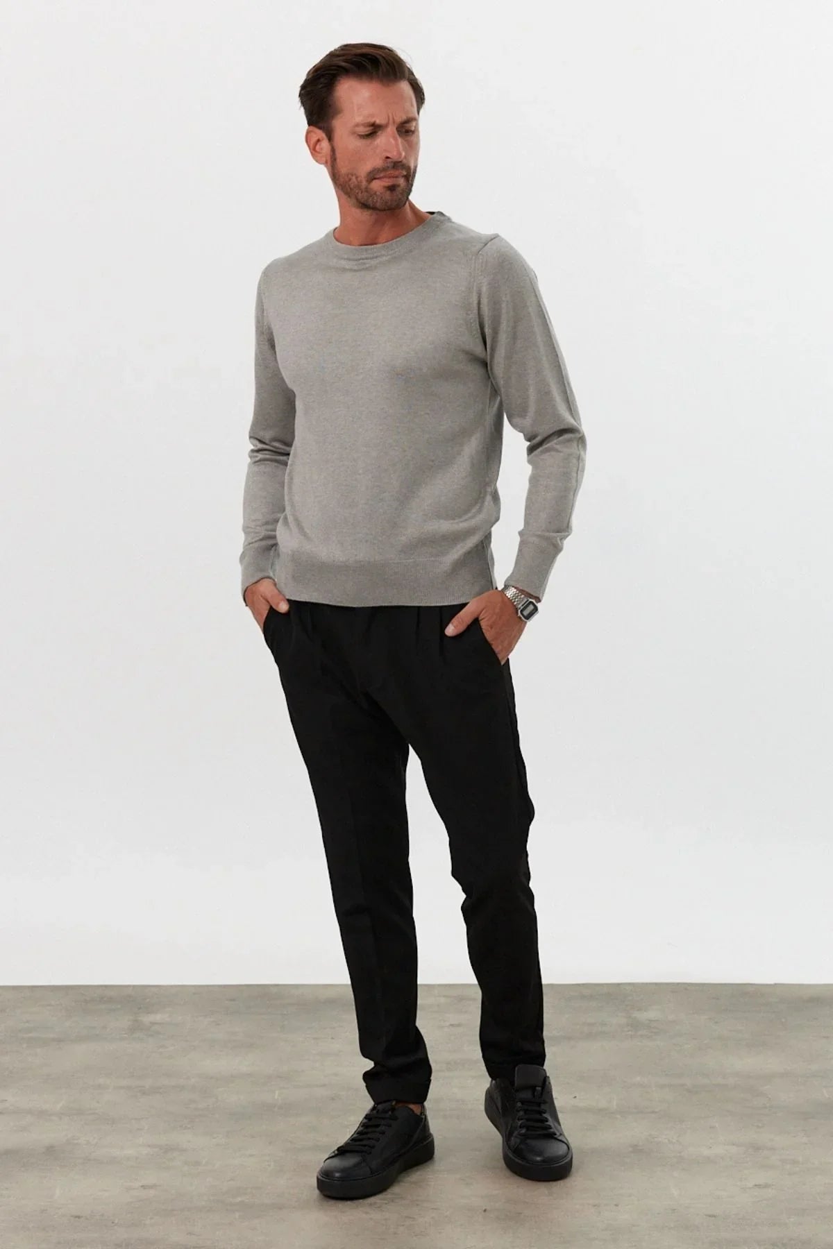 Erkek Standart Fit Normal Kesim Bisiklet Yaka Triko Kazak - Livio Ferri