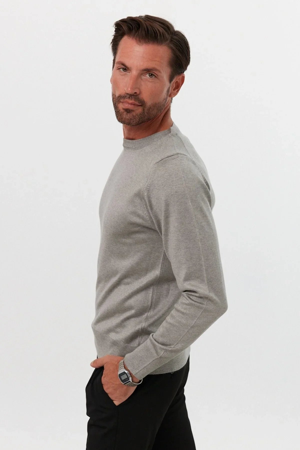 Erkek Standart Fit Normal Kesim Bisiklet Yaka Triko Kazak - Livio Ferri