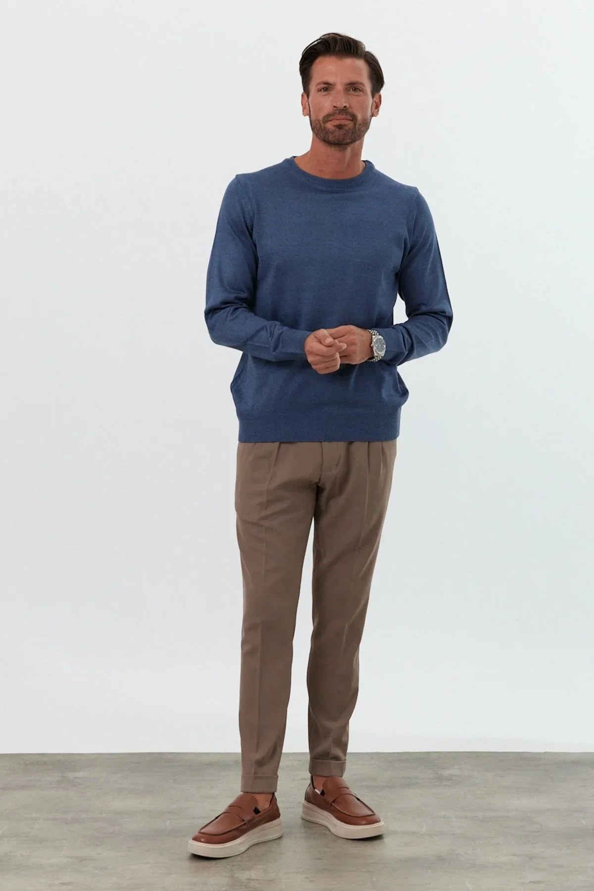 Erkek Standart Fit Normal Kesim Bisiklet Yaka Triko Kazak - Livio Ferri