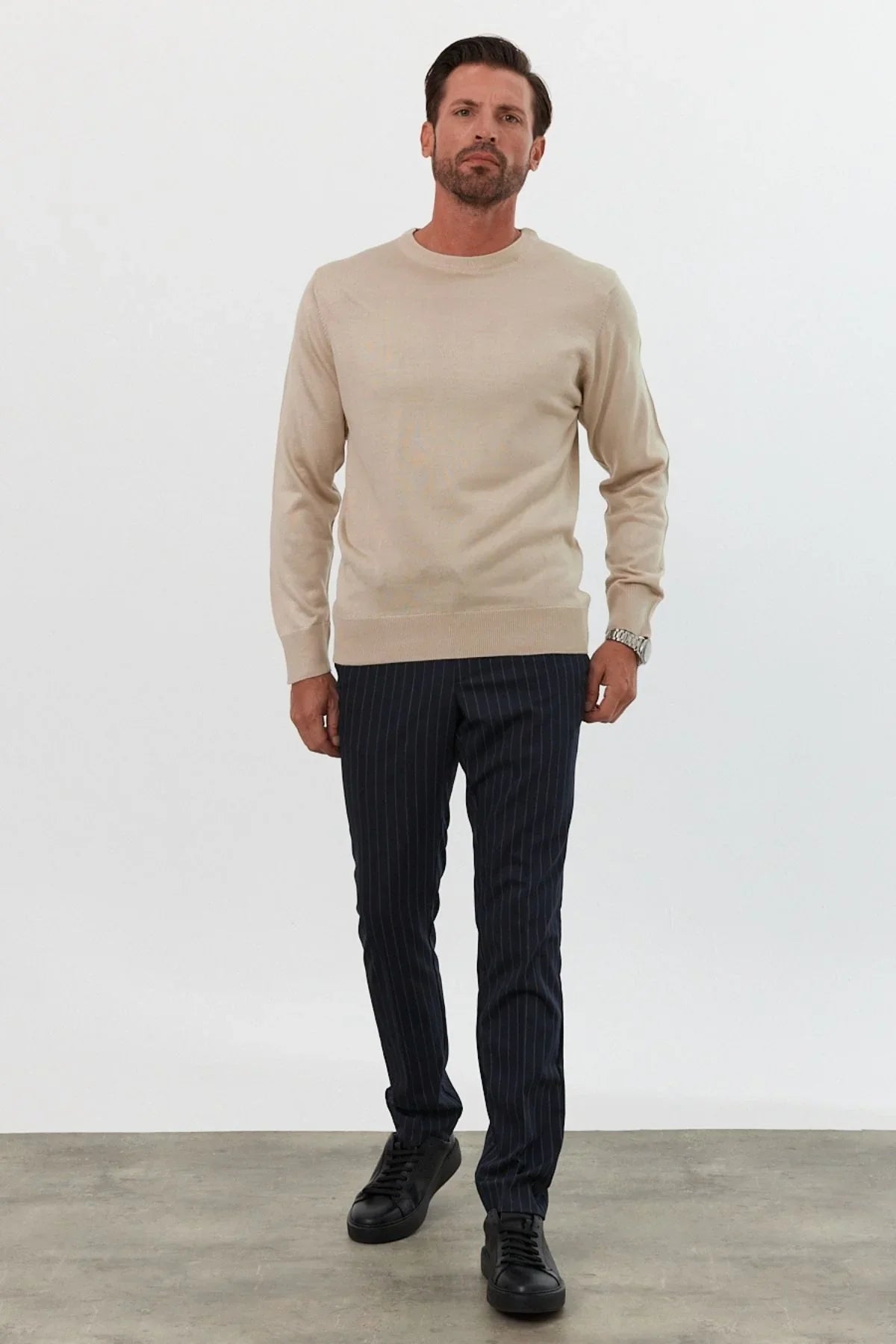 Erkek Standart Fit Normal Kesim Bisiklet Yaka Triko Kazak - Livio Ferri