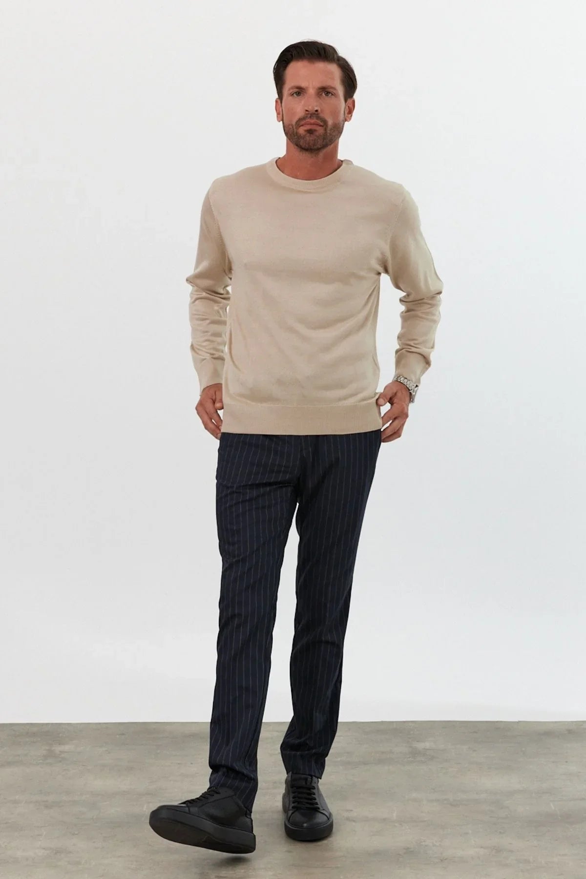 Erkek Standart Fit Normal Kesim Bisiklet Yaka Triko Kazak - Livio Ferri