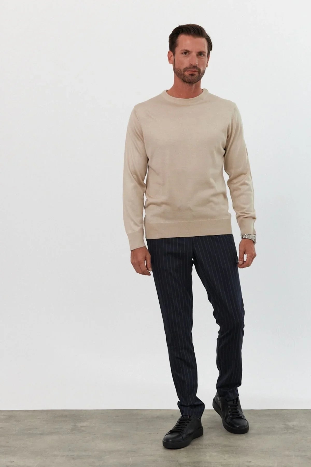 Erkek Standart Fit Normal Kesim Bisiklet Yaka Triko Kazak - Livio Ferri