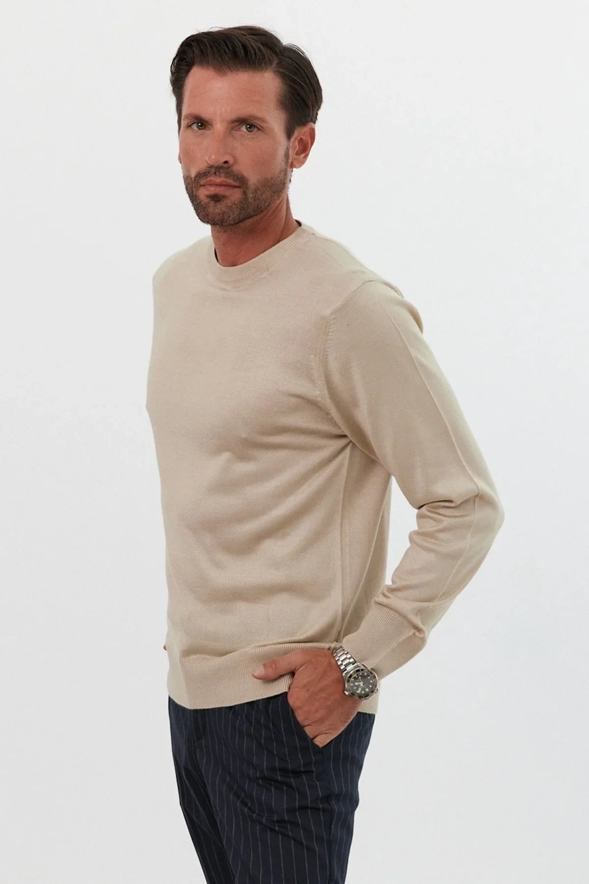 Erkek Standart Fit Normal Kesim Bisiklet Yaka Triko Kazak - Livio Ferri