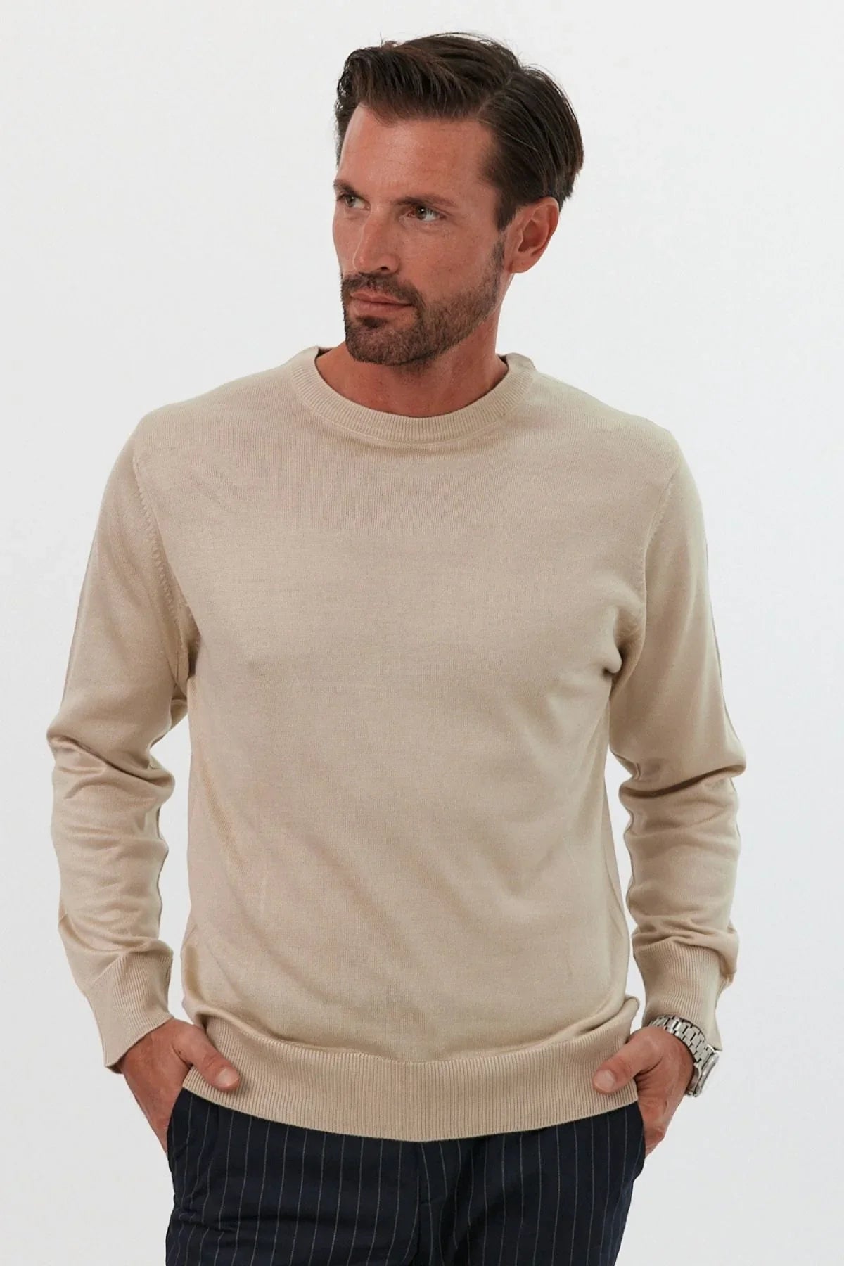 Erkek Standart Fit Normal Kesim Bisiklet Yaka Triko Kazak - Livio Ferri