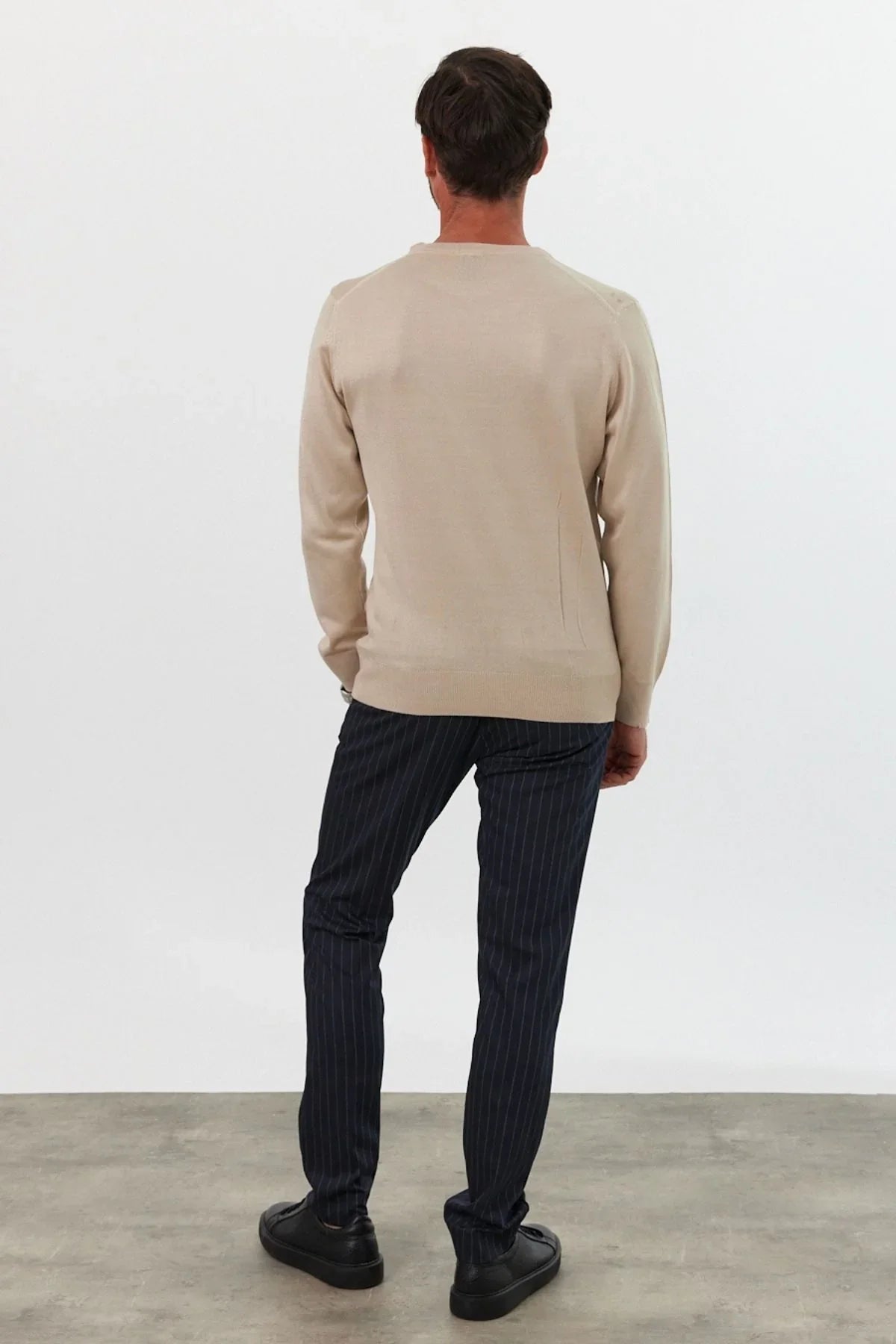 Erkek Standart Fit Normal Kesim Bisiklet Yaka Triko Kazak - Livio Ferri