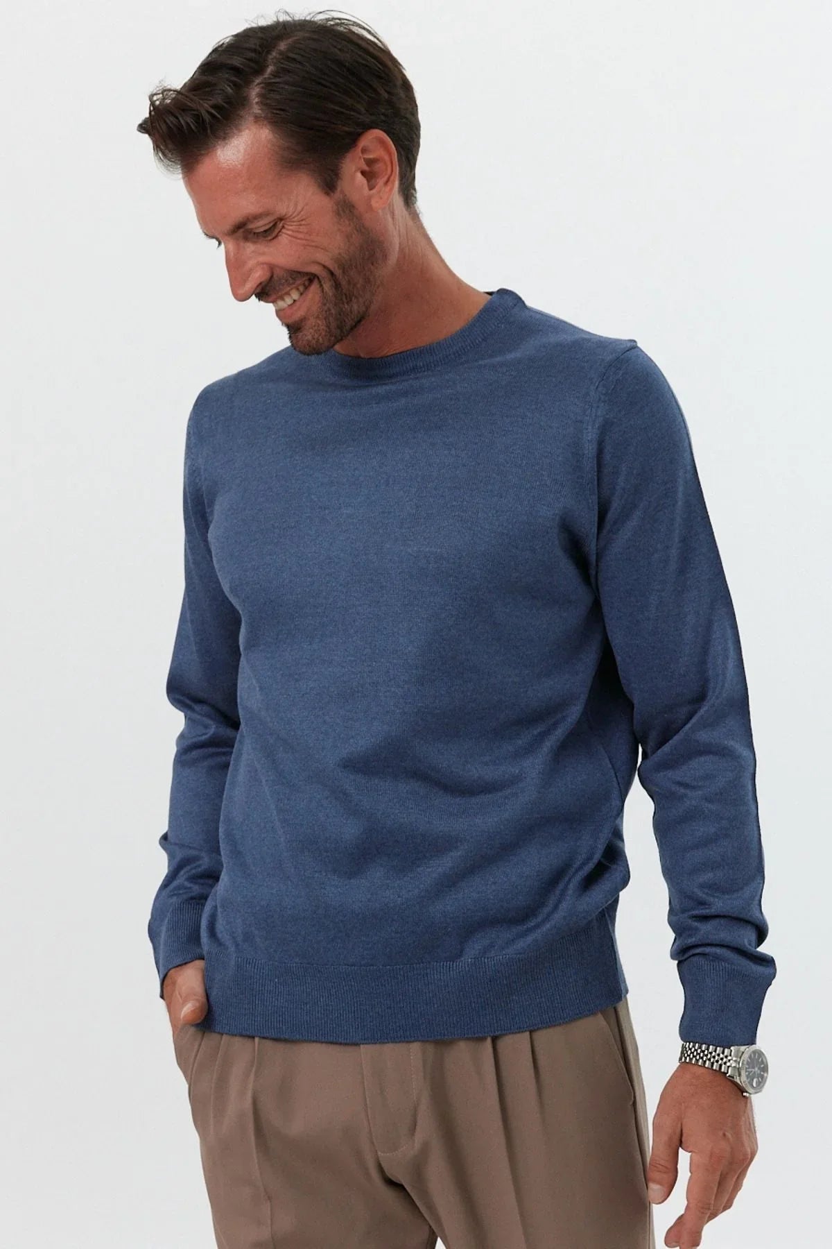 Erkek Standart Fit Normal Kesim Bisiklet Yaka Triko Kazak - Livio Ferri