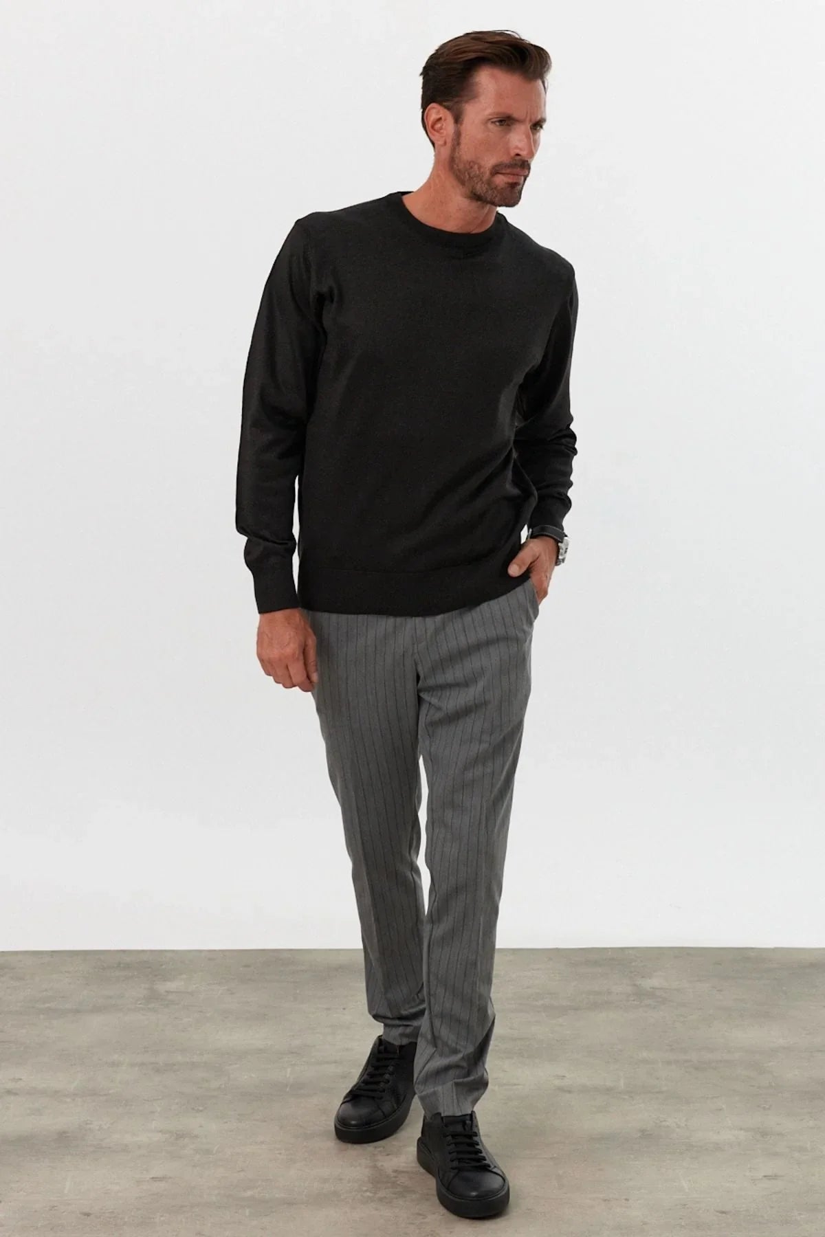 Erkek Standart Fit Normal Kesim Bisiklet Yaka Triko Kazak - Livio Ferri