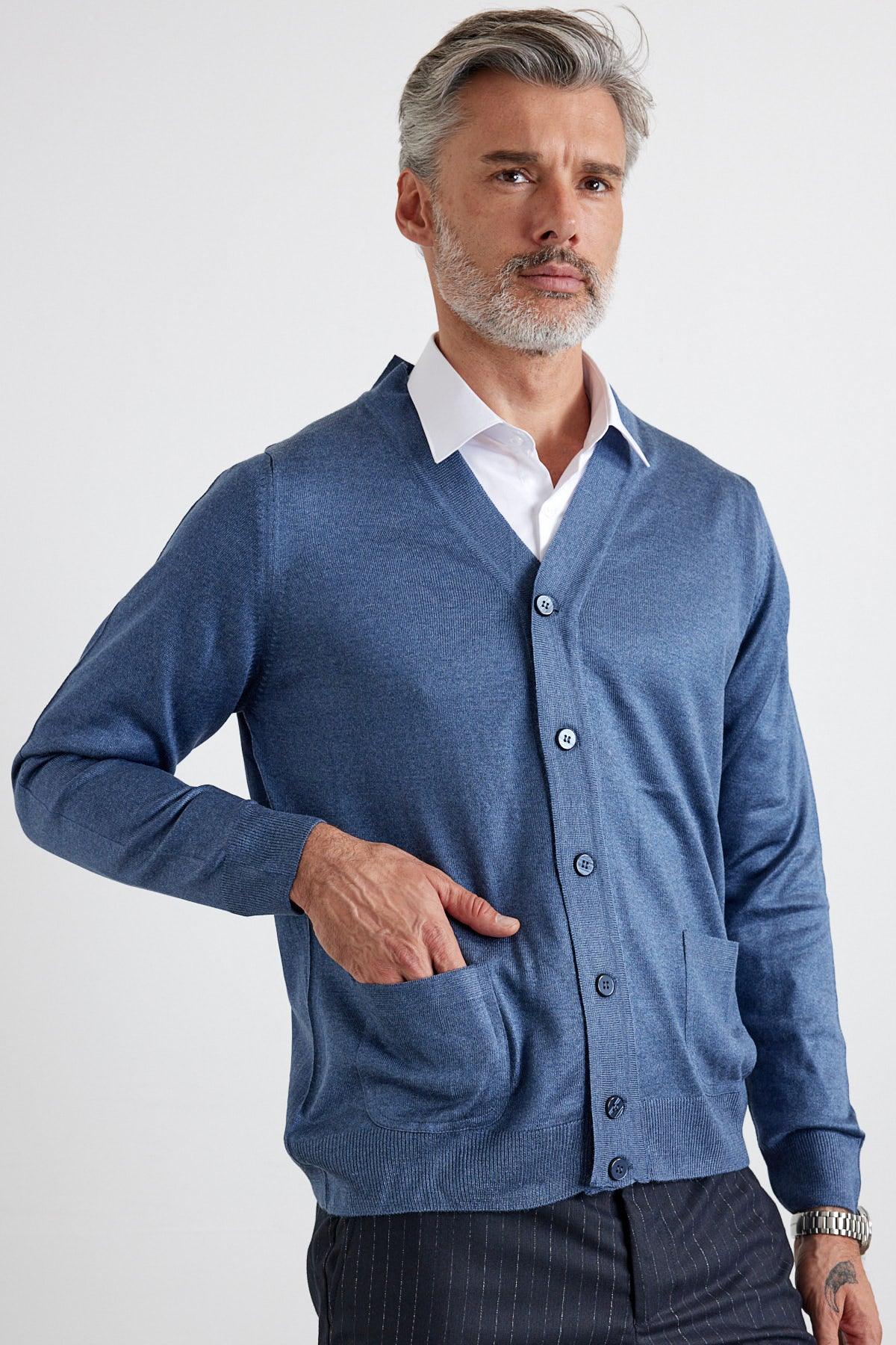 Erkek Standart Fit Normal Kesim Cepli Triko Hırka - Livio Ferri