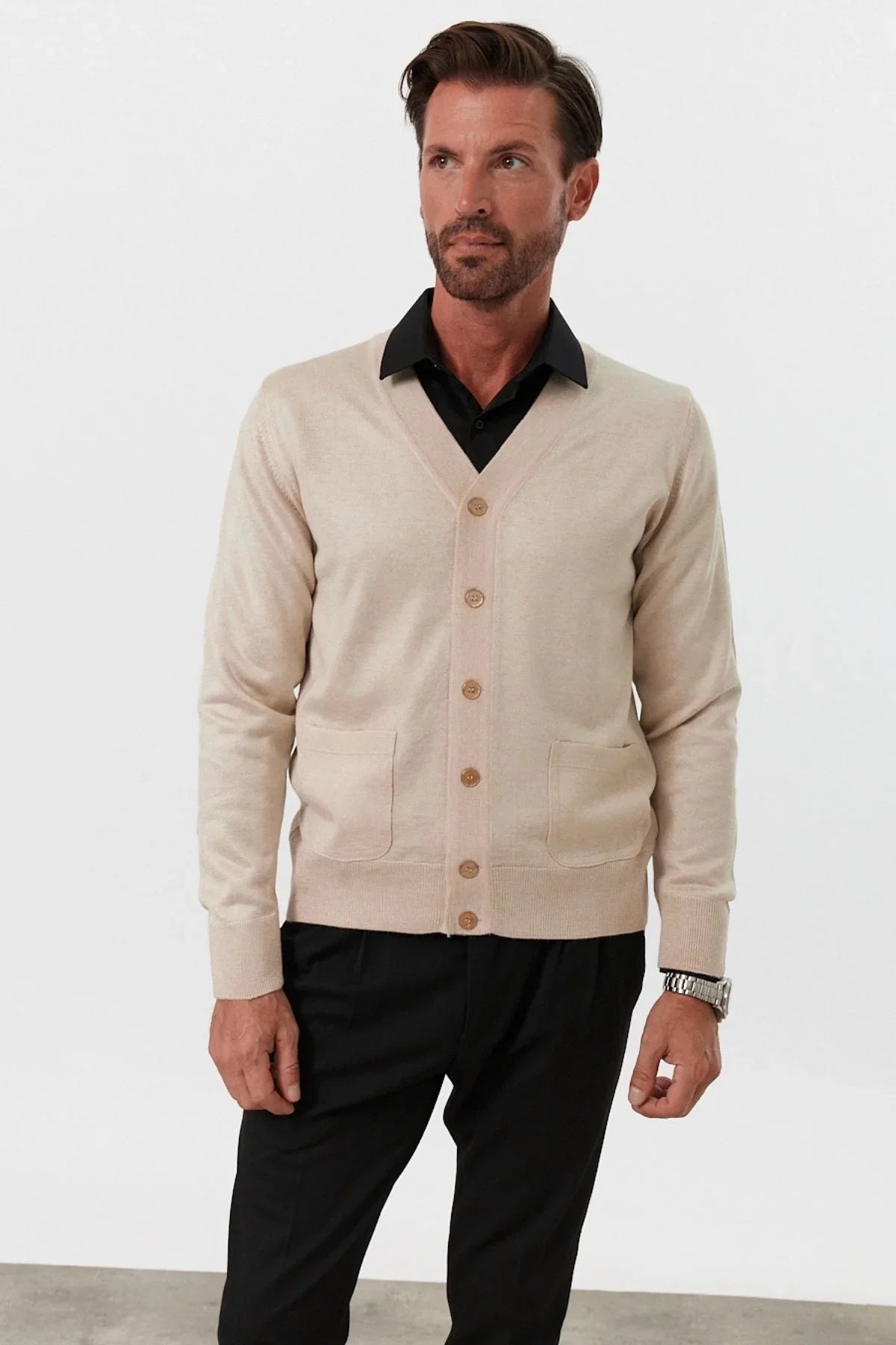 Erkek Standart Fit Normal Kesim Cepli Triko Hırka - Livio Ferri