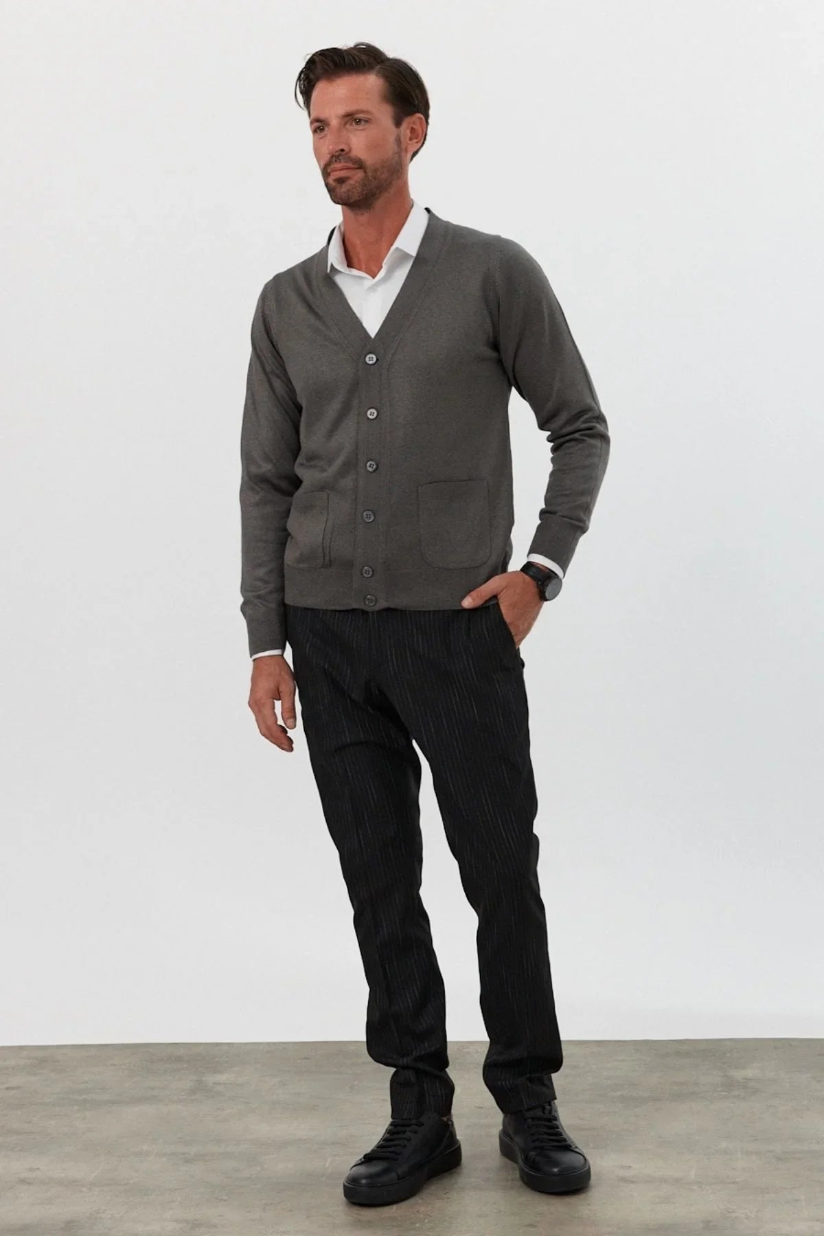 Erkek Standart Fit Normal Kesim Cepli Triko Hırka - Livio Ferri