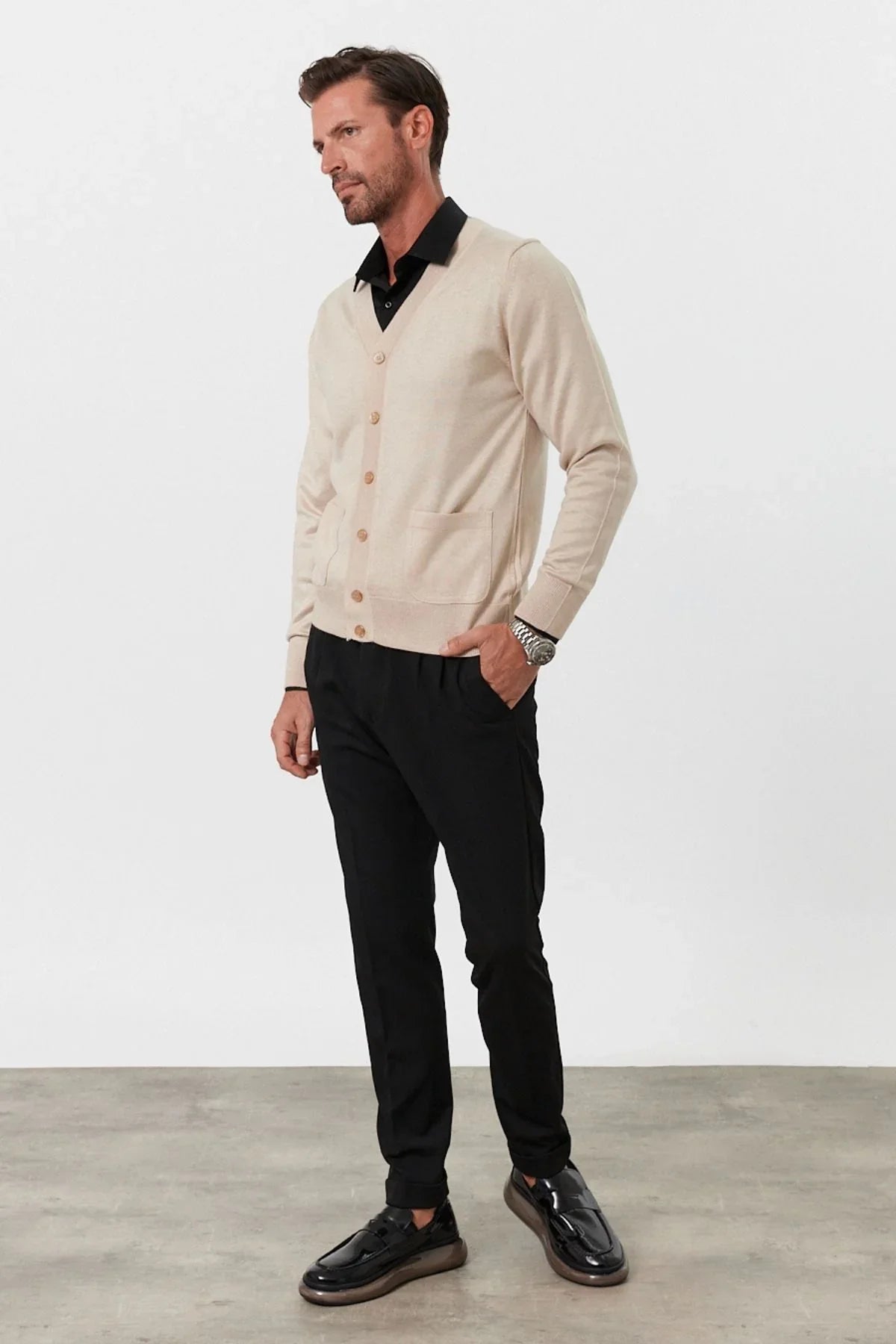 Erkek Standart Fit Normal Kesim Cepli Triko Hırka - Livio Ferri