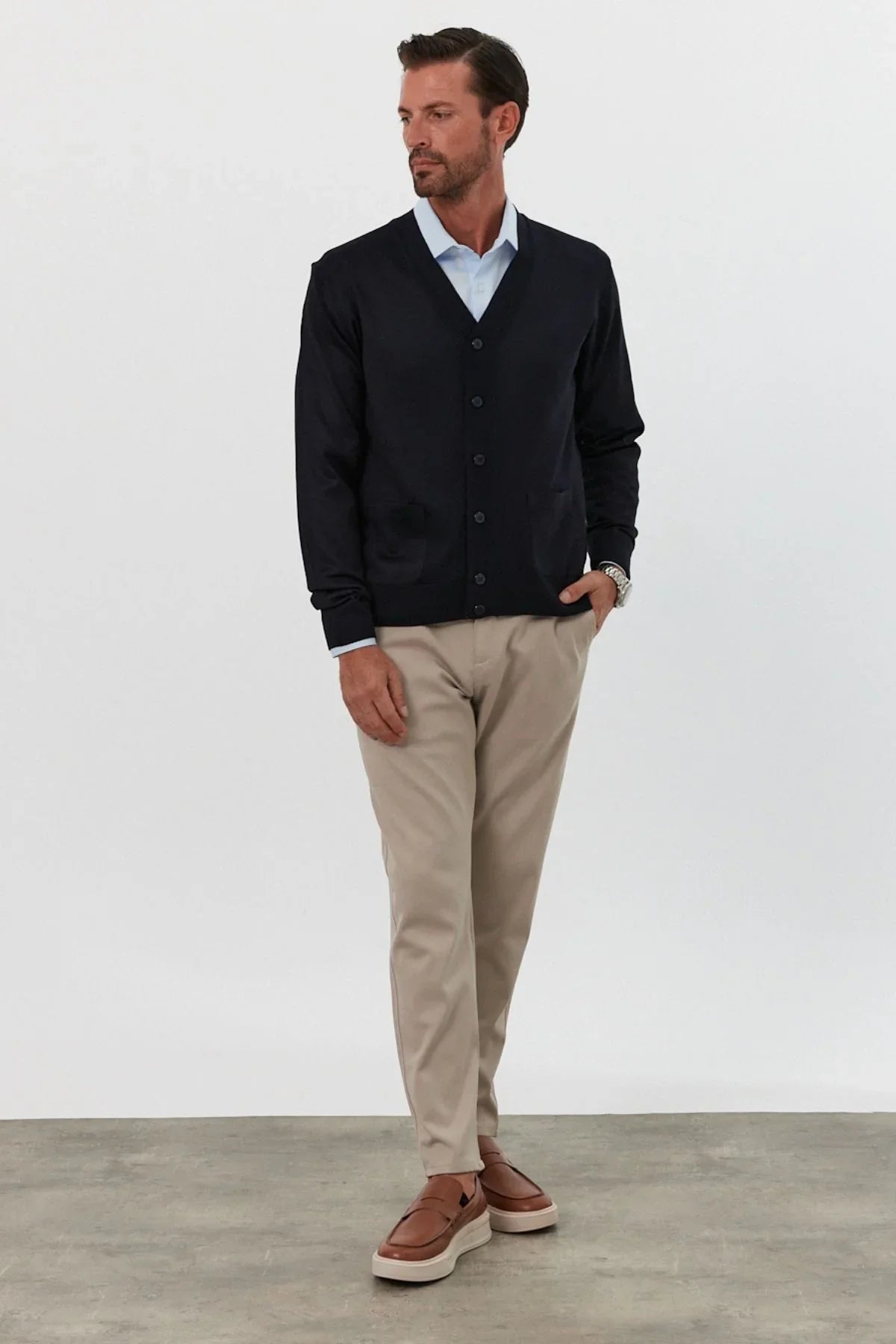 Erkek Standart Fit Normal Kesim Cepli Triko Hırka - Livio Ferri