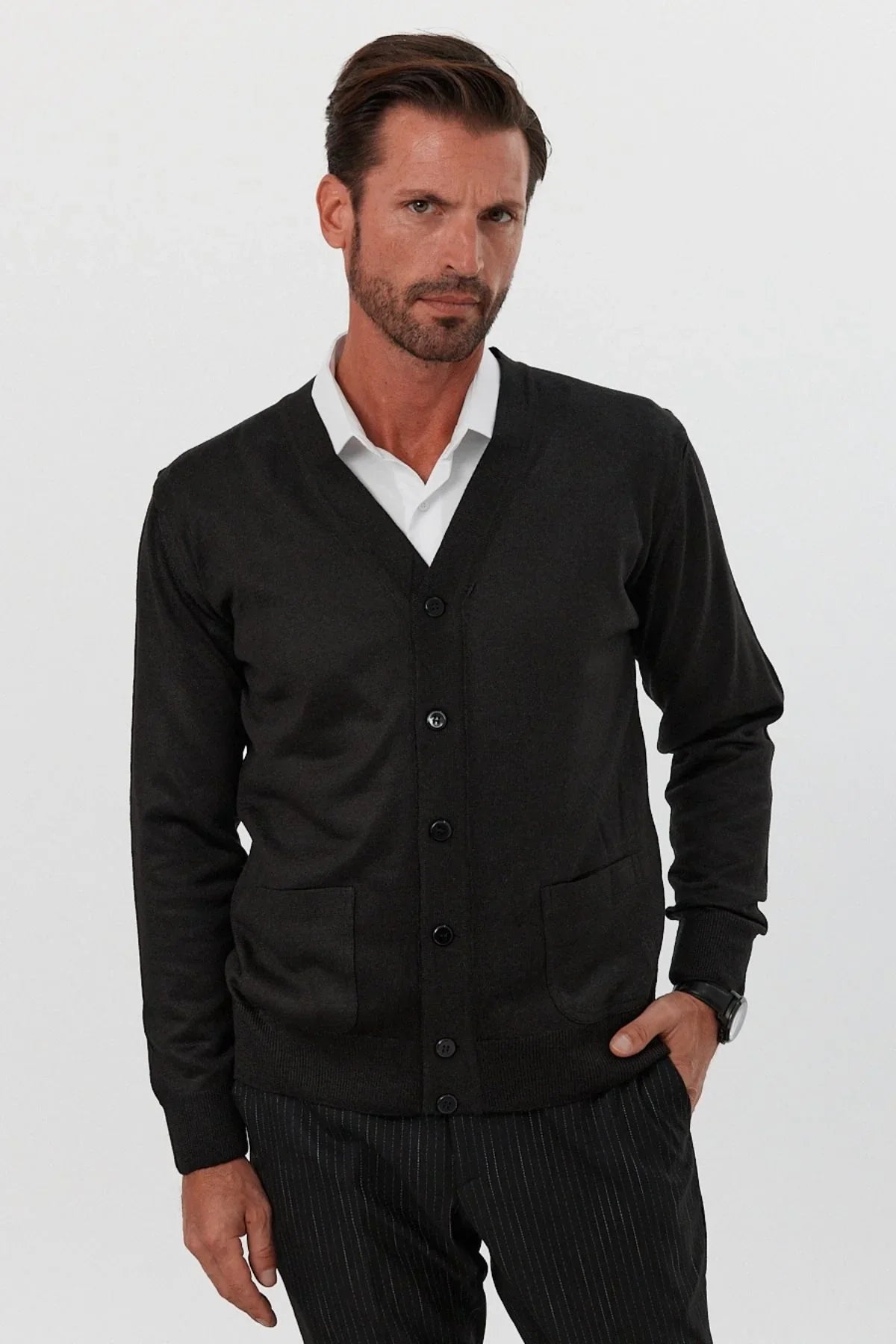 Erkek Standart Fit Normal Kesim Cepli Triko Hırka - Livio Ferri