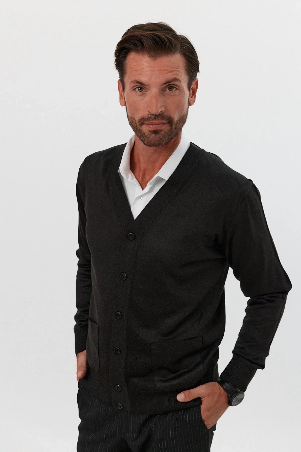 Erkek Standart Fit Normal Kesim Cepli Triko Hırka - Livio Ferri