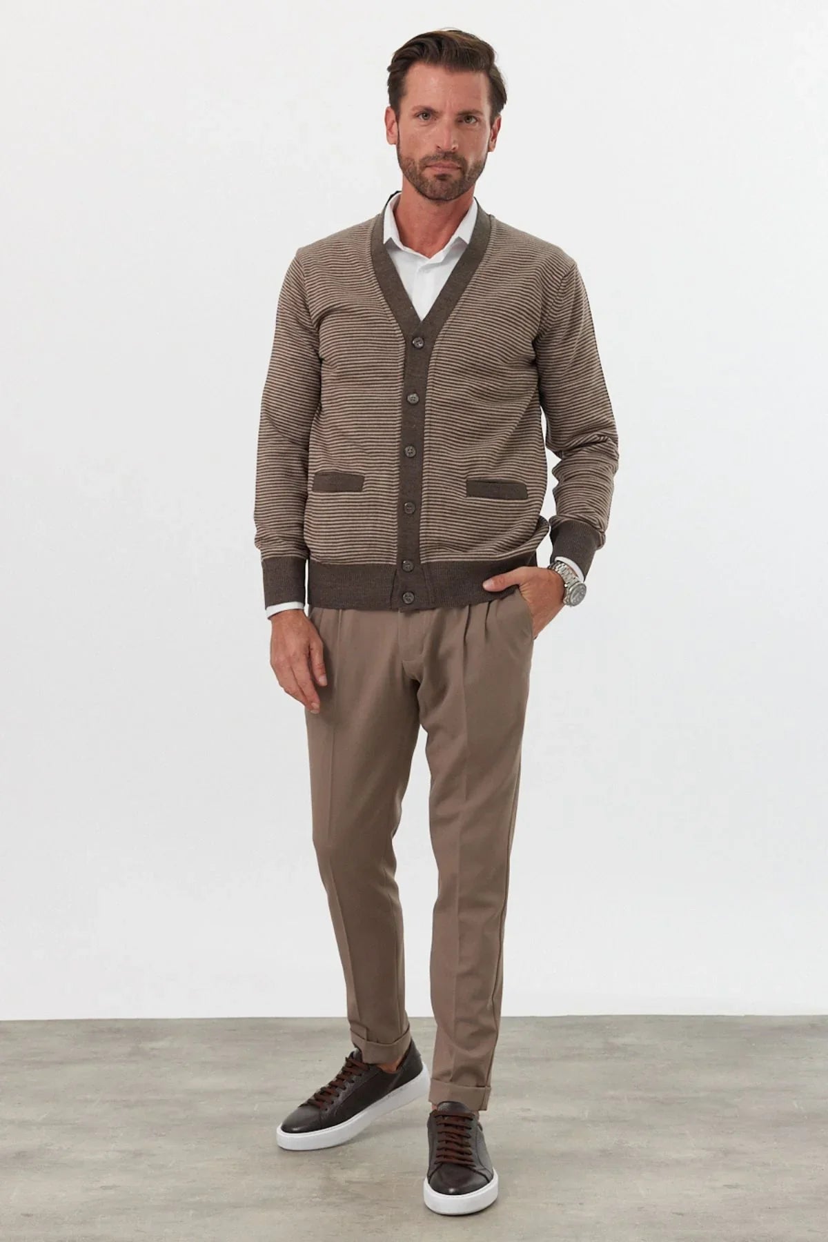 Erkek Standart Fit Normal Kesim Cepli Hırka Triko - Livio Ferri