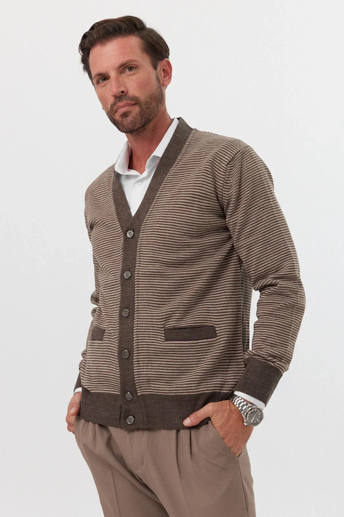 Erkek Standart Fit Normal Kesim Cepli Hırka Triko - Livio Ferri