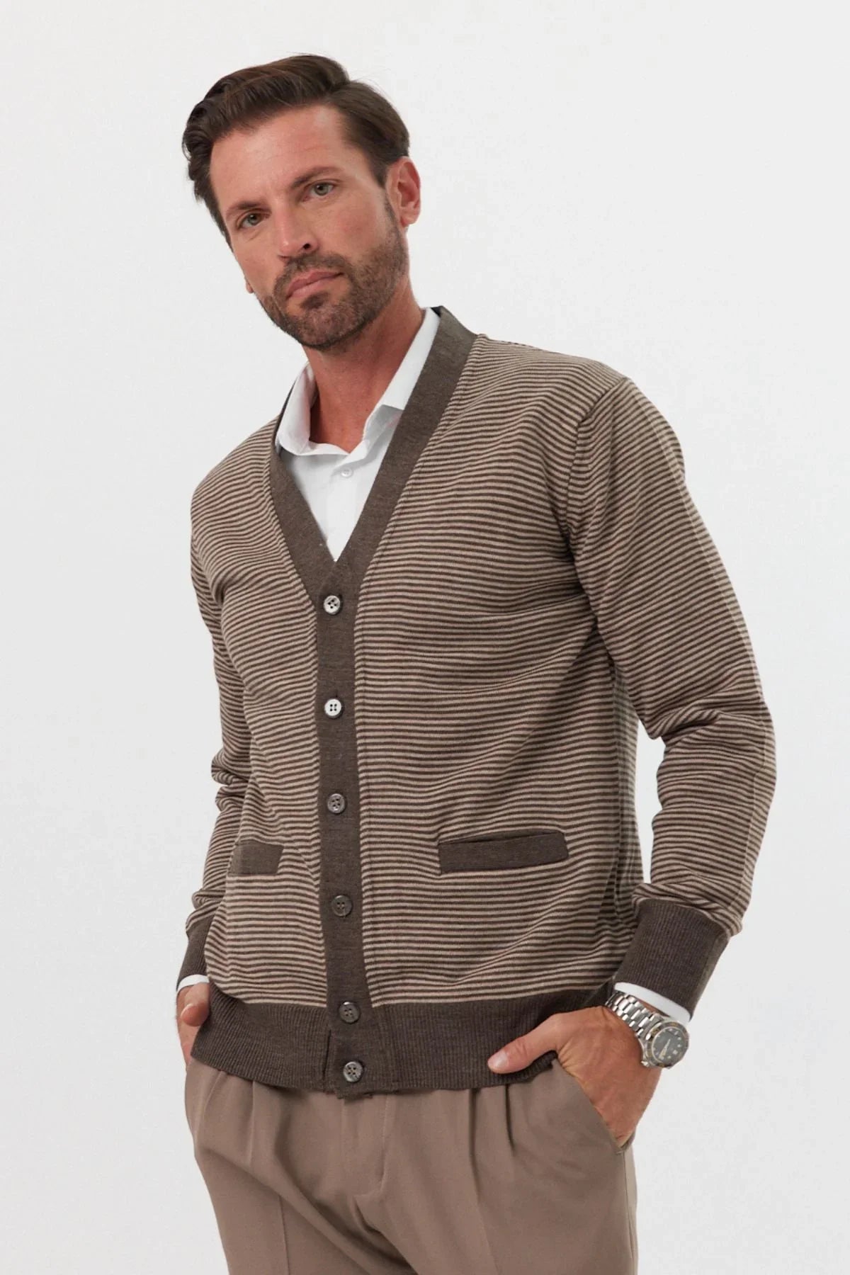 Erkek Standart Fit Normal Kesim Cepli Hırka Triko - Livio Ferri