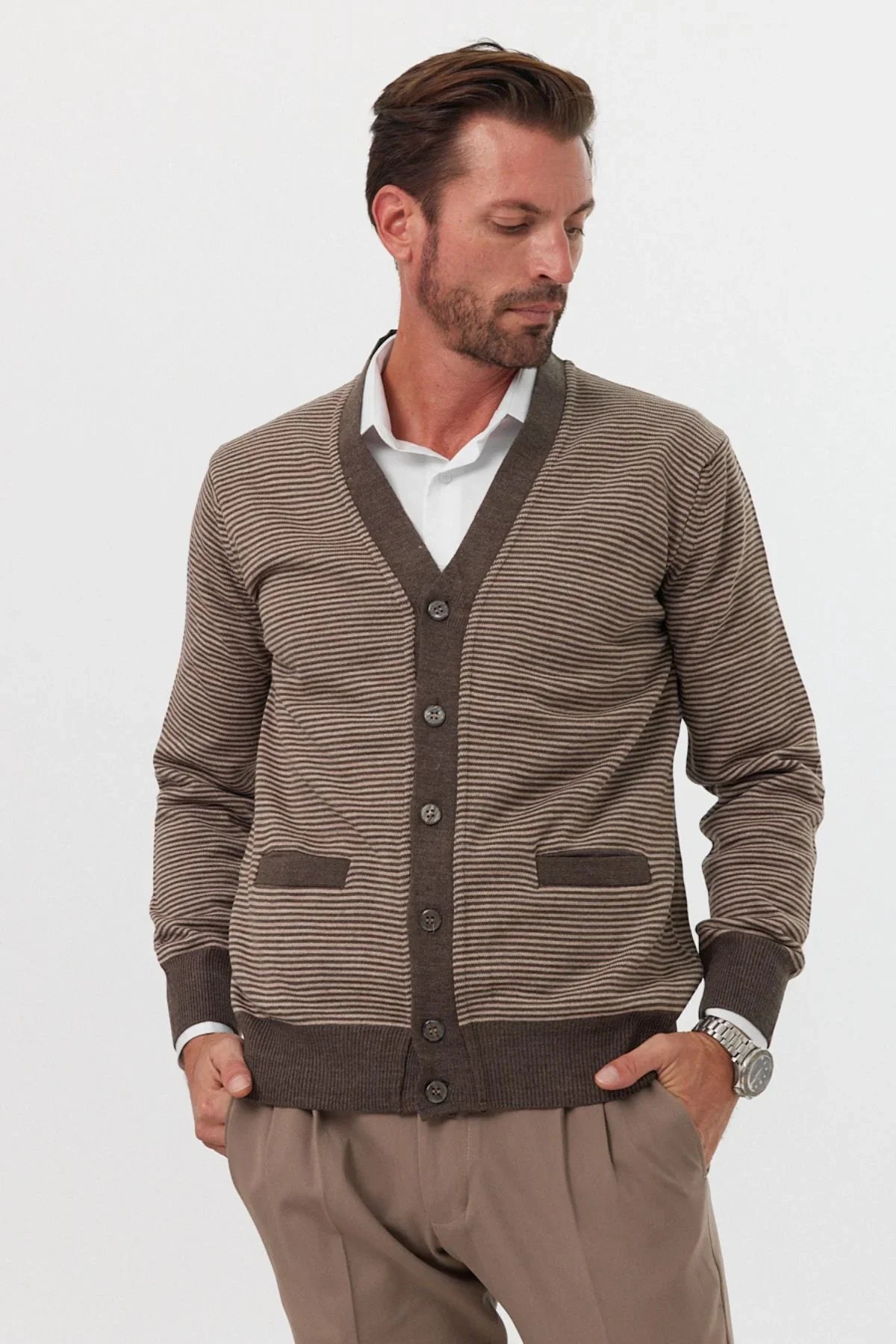 Erkek Standart Fit Normal Kesim Cepli Hırka Triko - Livio Ferri