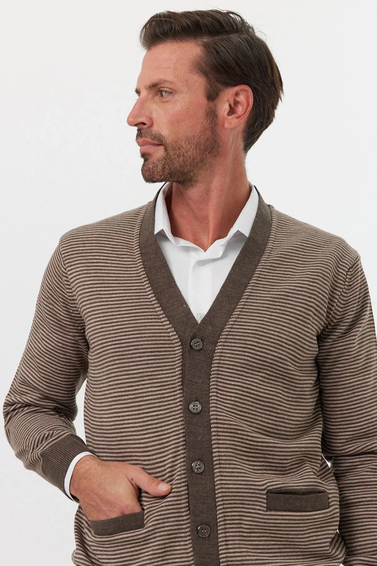 Erkek Standart Fit Normal Kesim Cepli Hırka Triko - Livio Ferri