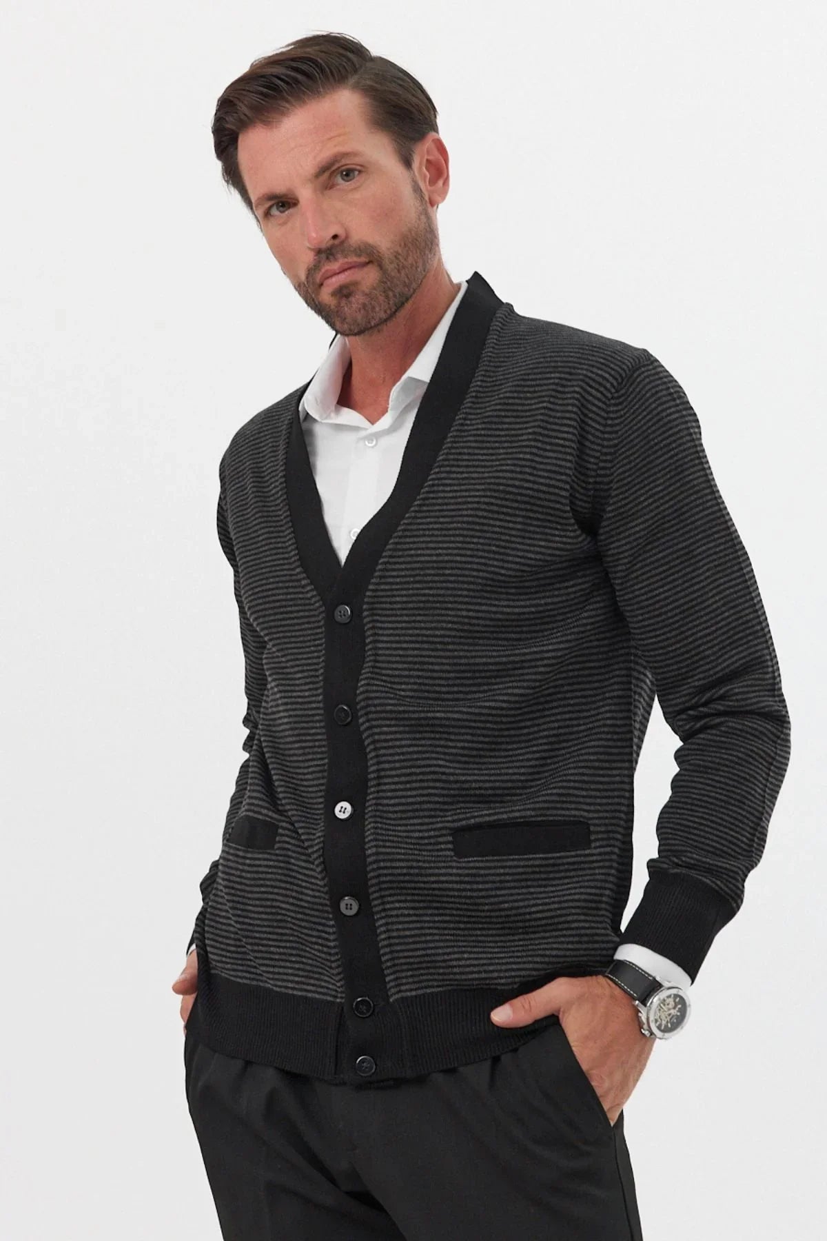 Erkek Standart Fit Normal Kesim Cepli Hırka Triko - Livio Ferri