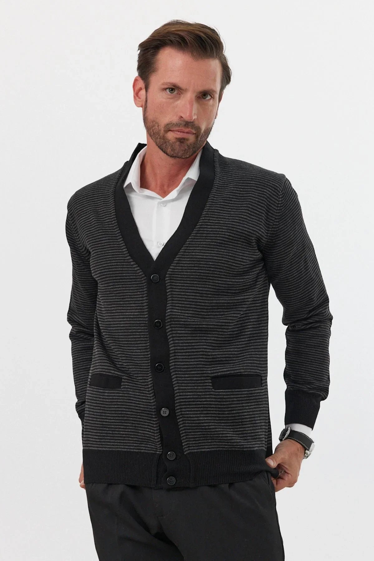 Erkek Standart Fit Normal Kesim Cepli Hırka Triko - Livio Ferri