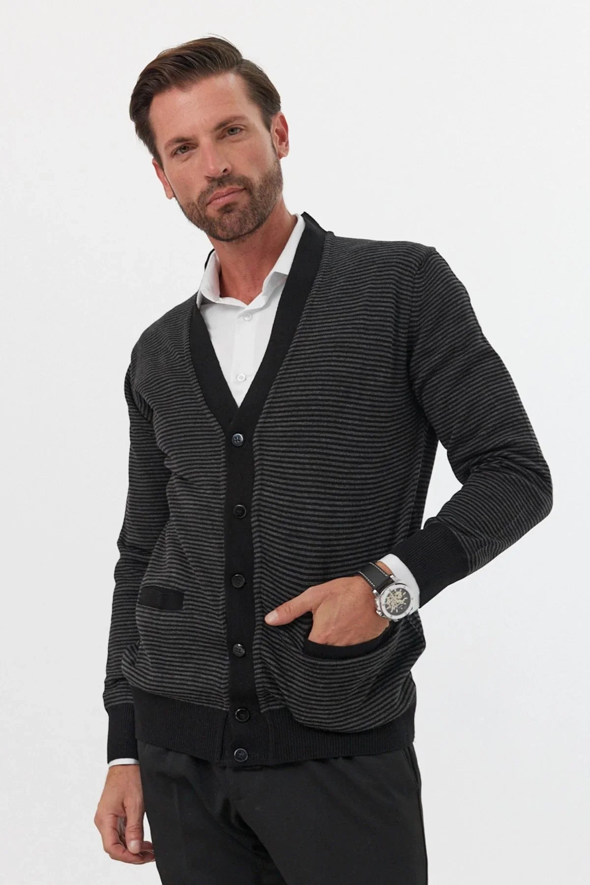 Erkek Standart Fit Normal Kesim Cepli Hırka Triko - Livio Ferri