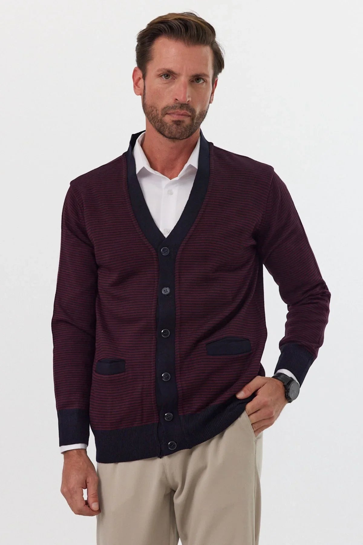 Erkek Standart Fit Normal Kesim Cepli Hırka Triko - Livio Ferri