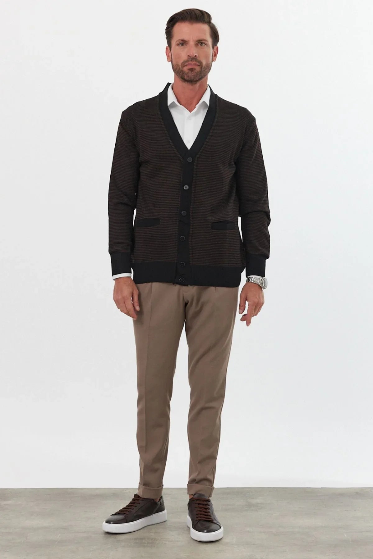 Erkek Standart Fit Normal Kesim Cepli Hırka Triko - Livio Ferri