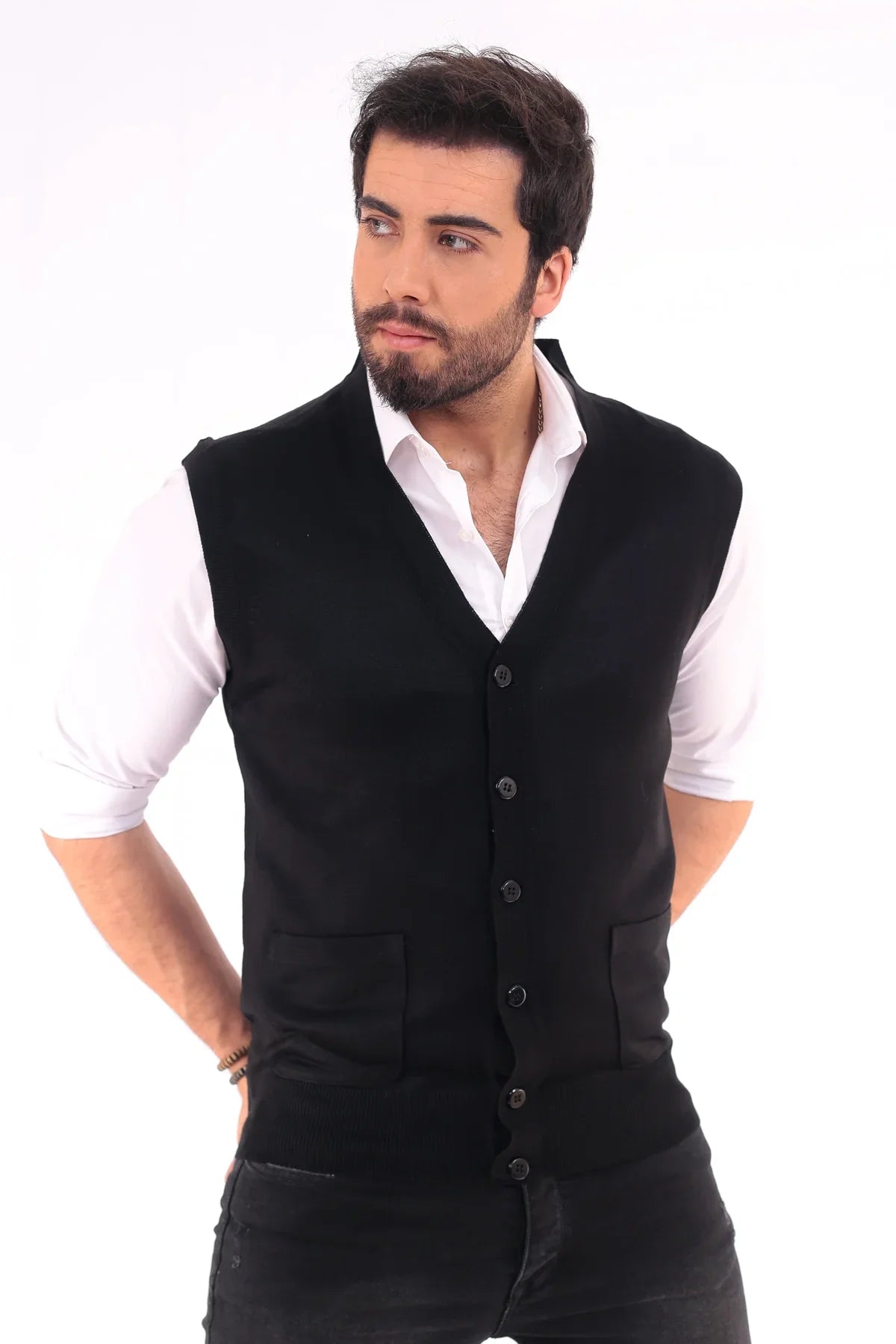 Erkek Standart Fit Normal Kesim Cepli Triko Yelek Triko Kazak - Livio Ferri