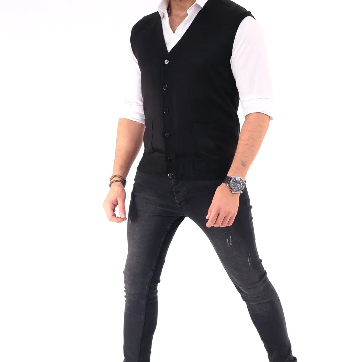 Erkek Standart Fit Normal Kesim Cepli Triko Yelek Triko Kazak - Livio Ferri