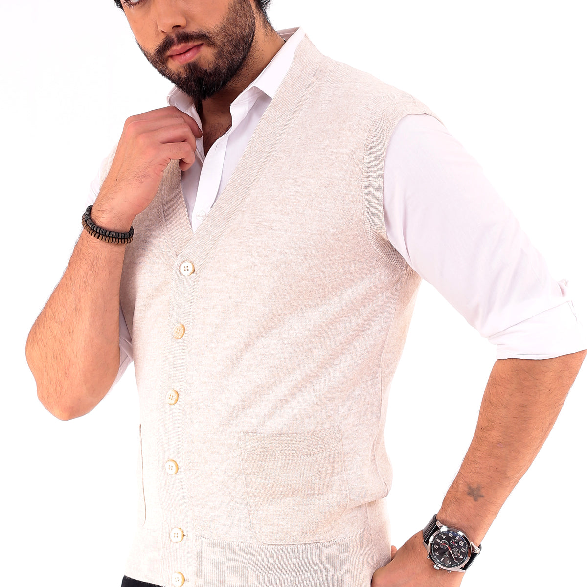 Erkek Standart Fit Normal Kesim Cepli Triko Yelek Triko Kazak