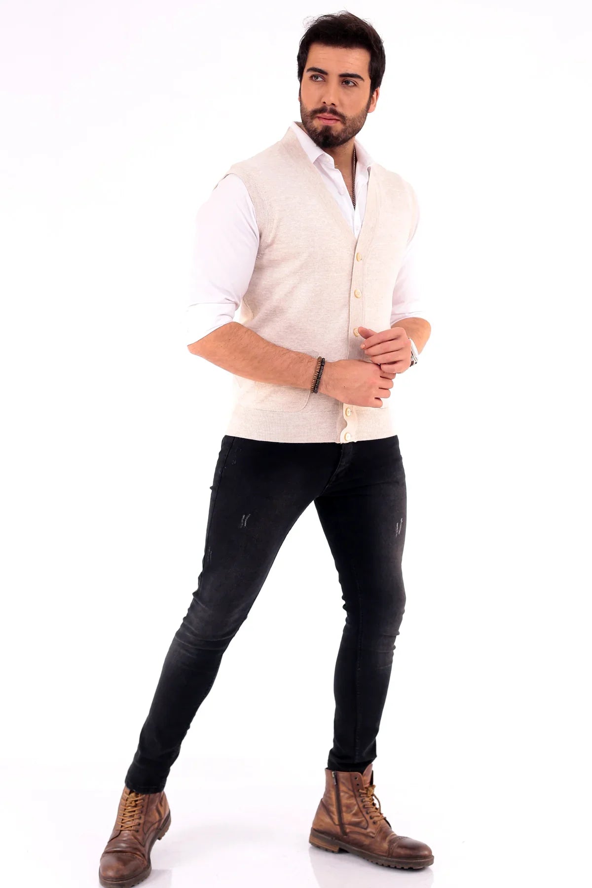 Erkek Standart Fit Normal Kesim Cepli Triko Yelek Triko Kazak - Livio Ferri