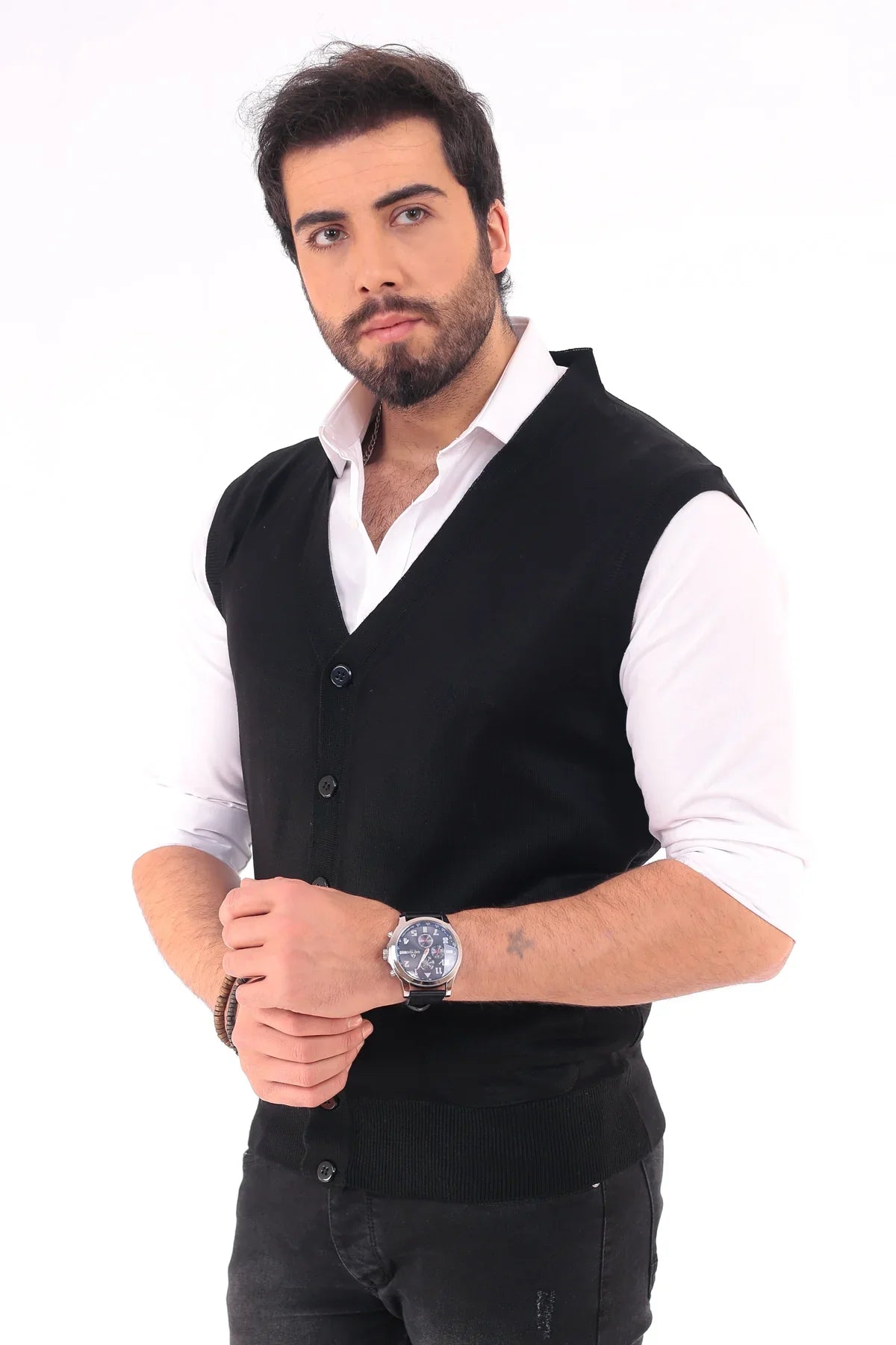 Erkek Standart Fit Normal Kesim Cepli Triko Yelek Triko Kazak - Livio Ferri