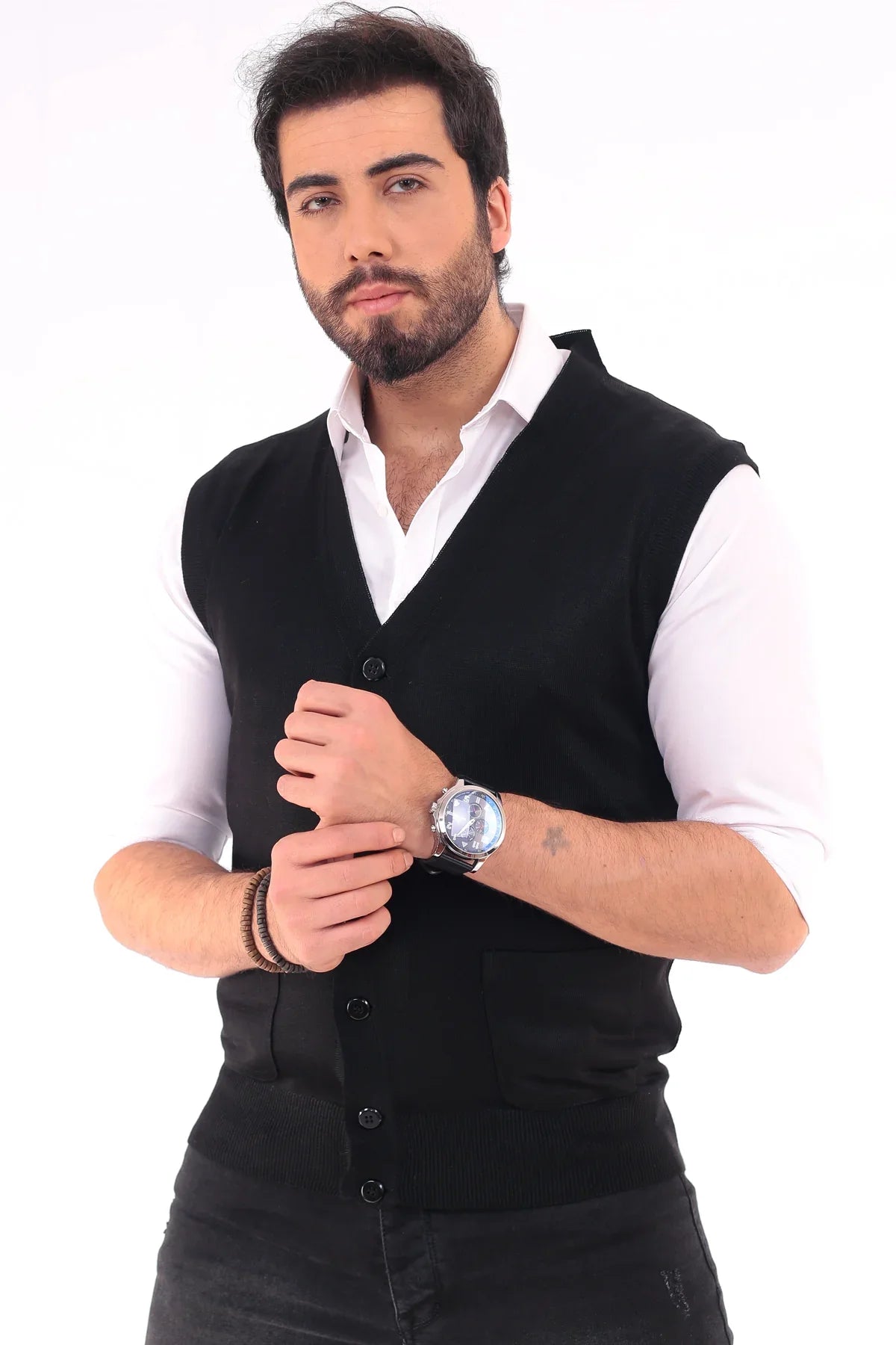 Erkek Standart Fit Normal Kesim Cepli Triko Yelek Triko Kazak - Livio Ferri