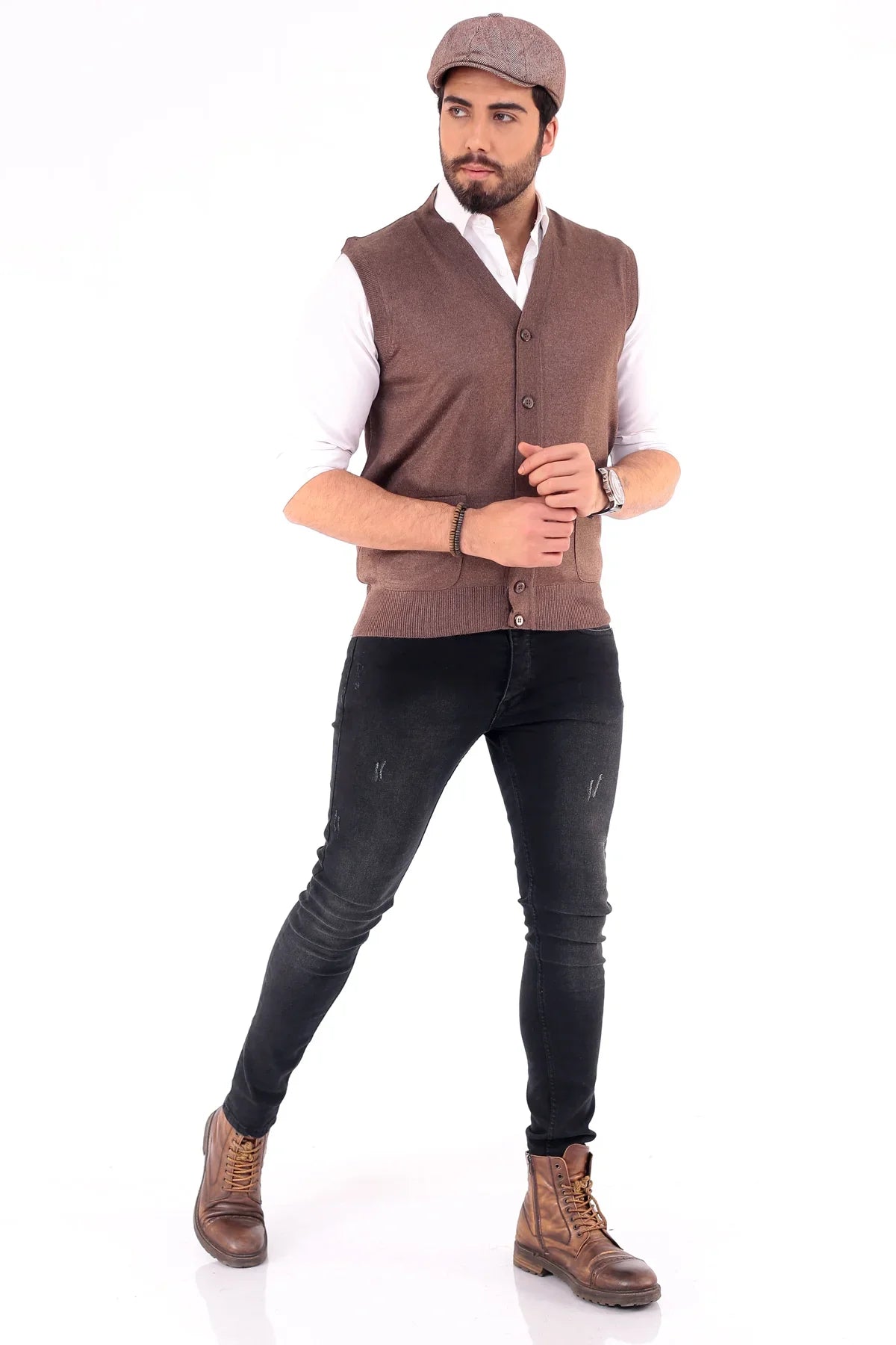 Erkek Standart Fit Normal Kesim Cepli Triko Yelek Triko Kazak - Livio Ferri