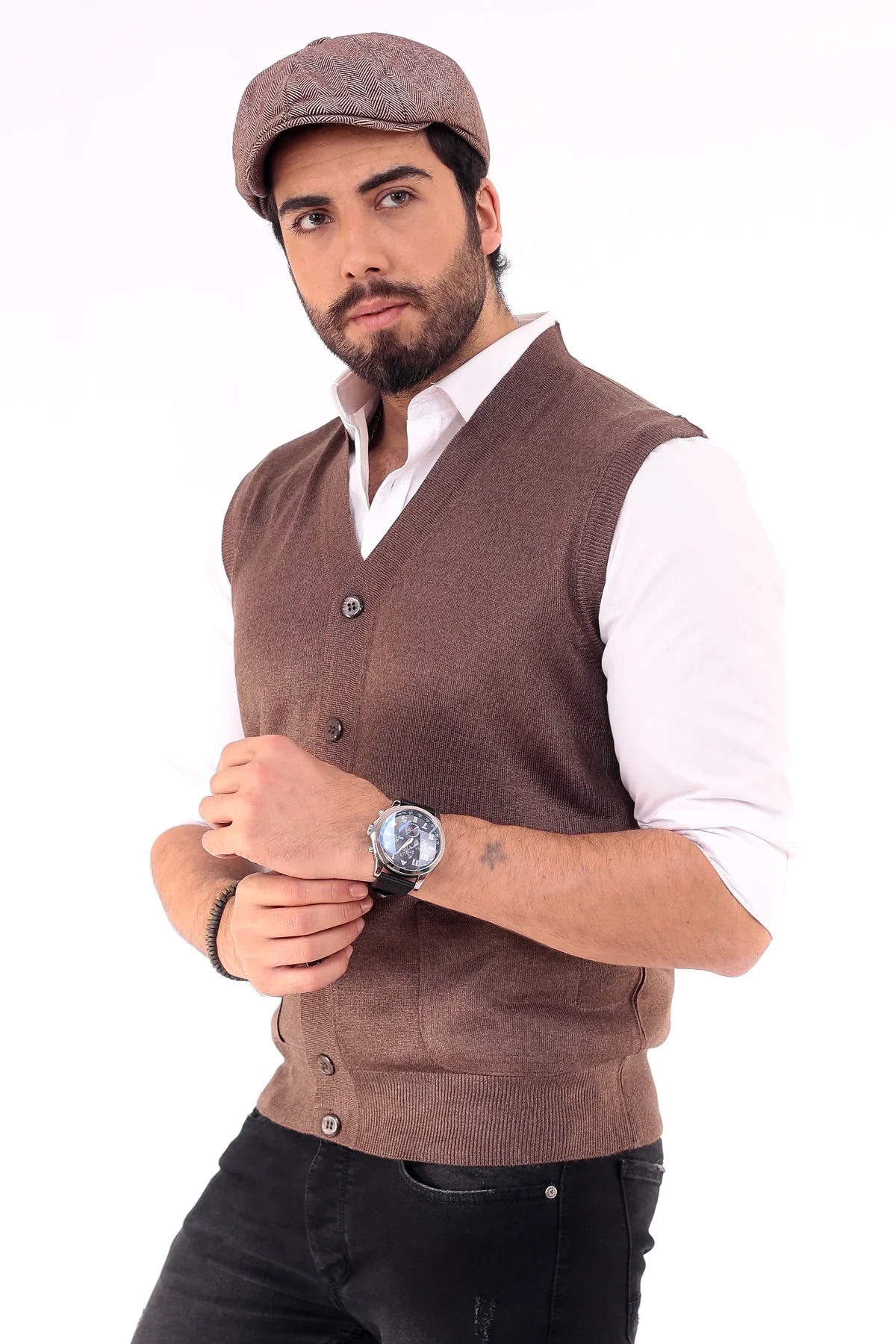 Erkek Standart Fit Normal Kesim Cepli Triko Yelek Triko Kazak - Livio Ferri