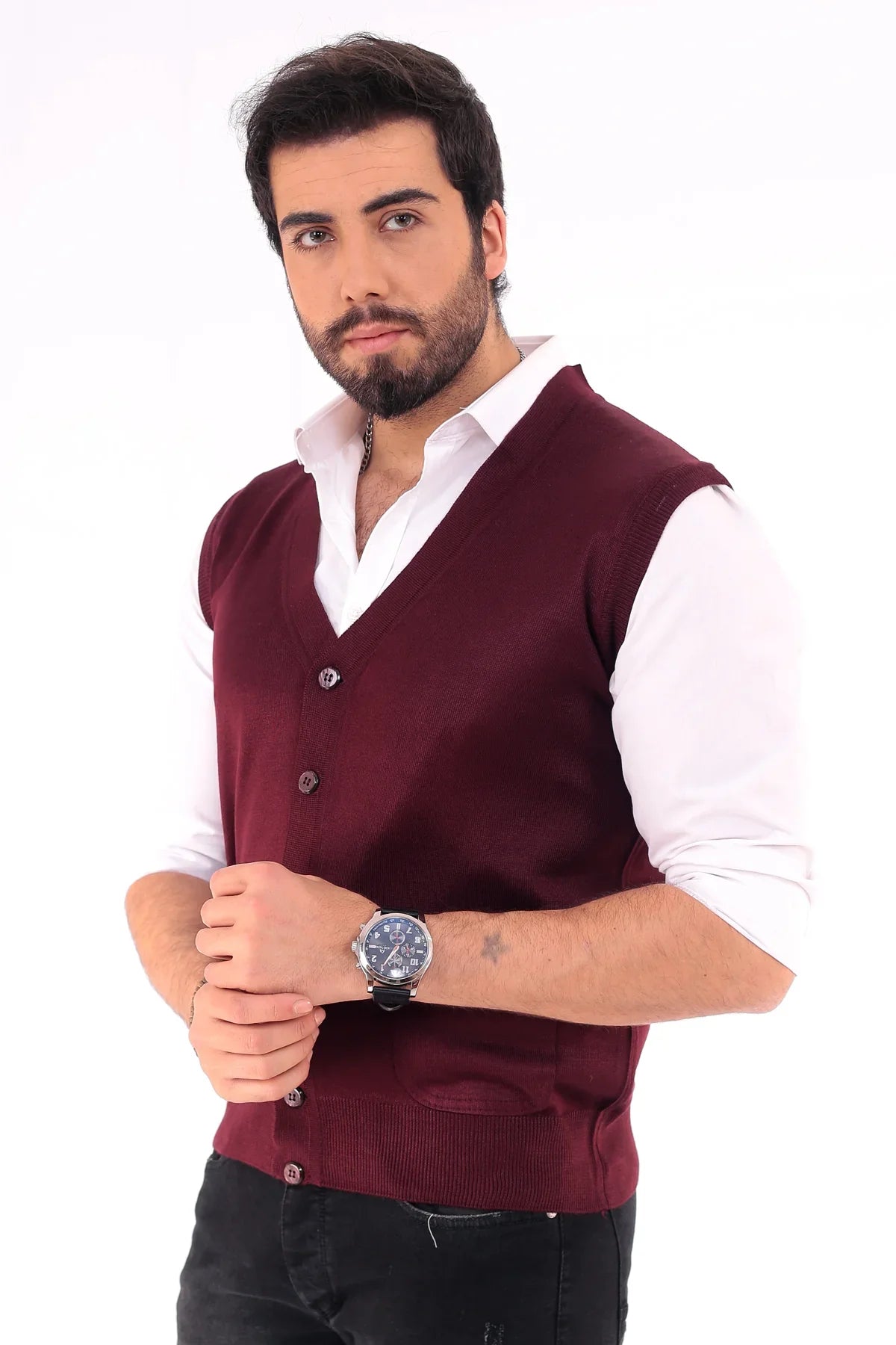 Erkek Standart Fit Normal Kesim Cepli Triko Yelek Triko Kazak - Livio Ferri