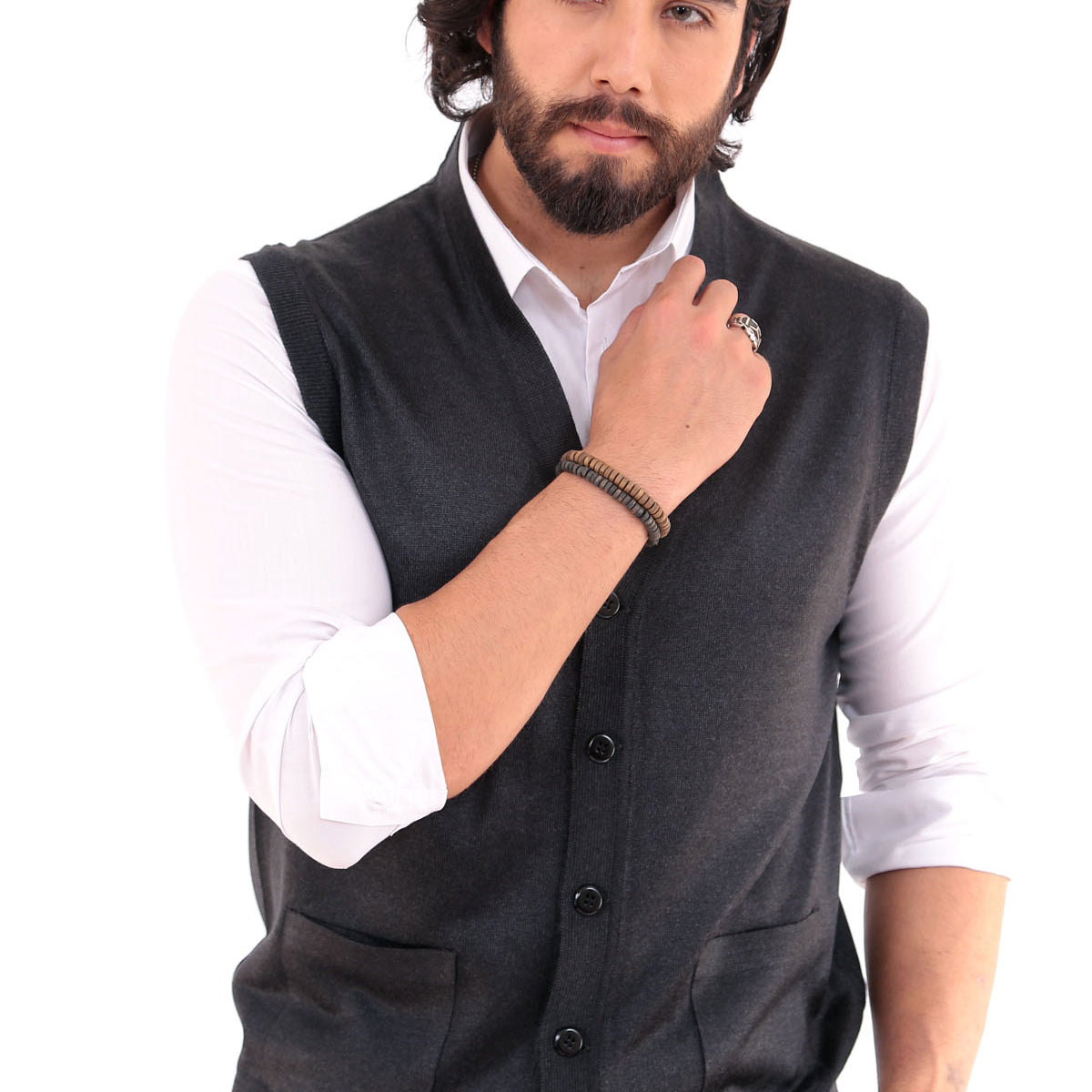 Erkek Standart Fit Normal Kesim Cepli Triko Yelek Triko Kazak