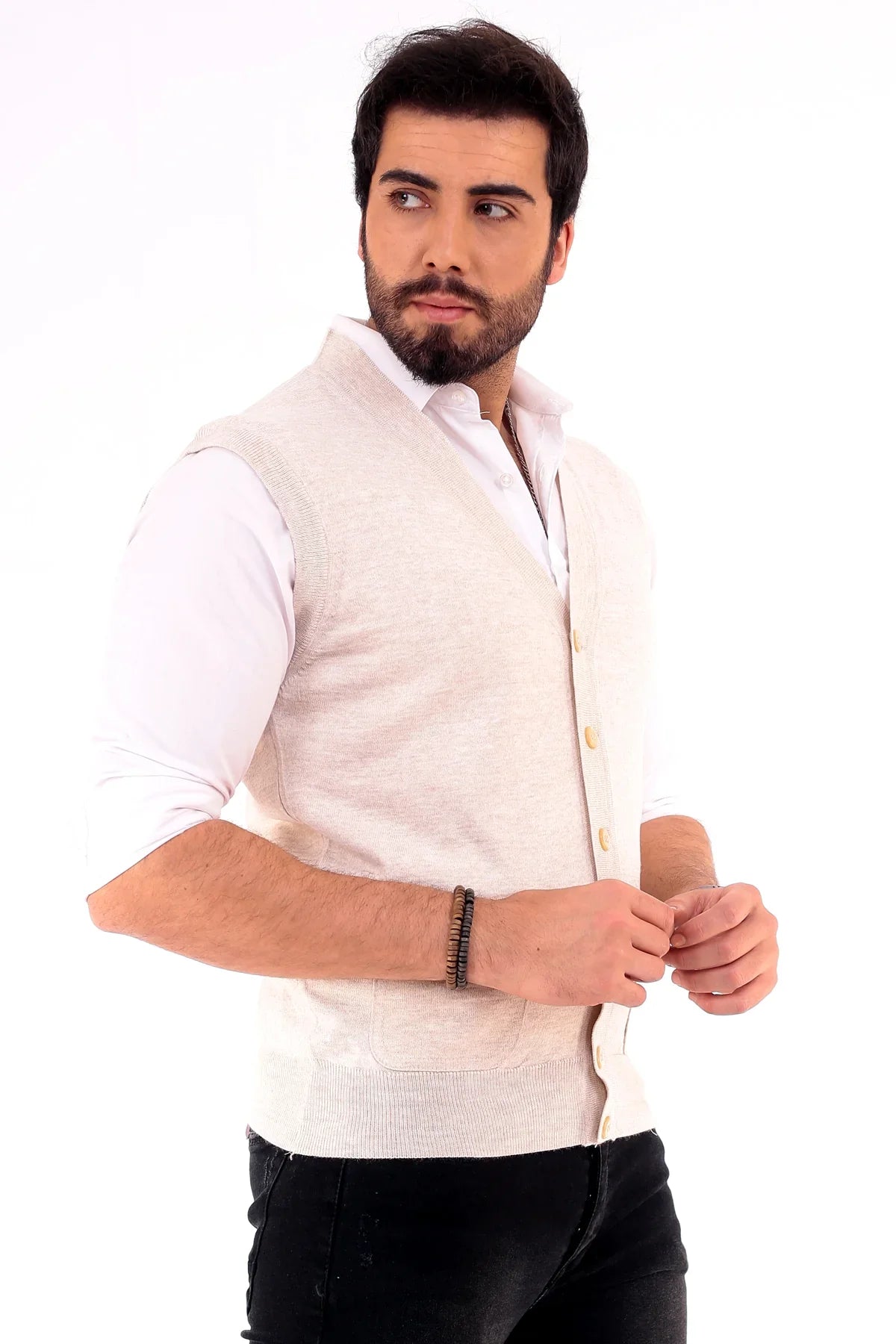 Erkek Standart Fit Normal Kesim Cepli Triko Yelek Triko Kazak - Livio Ferri