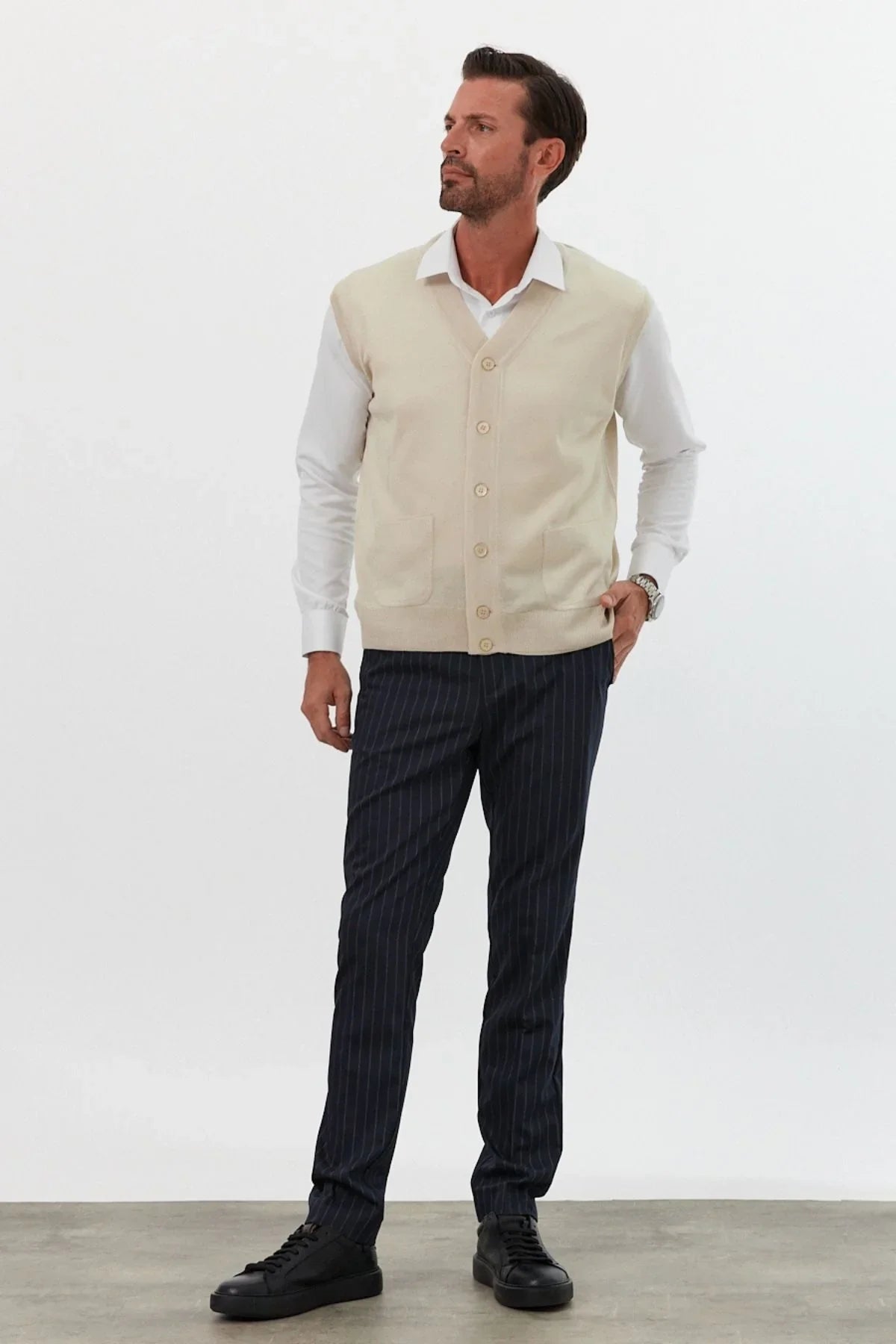 Erkek Standart Fit Normal Kesim Cepli Triko Yelek Triko Kazak - Livio Ferri