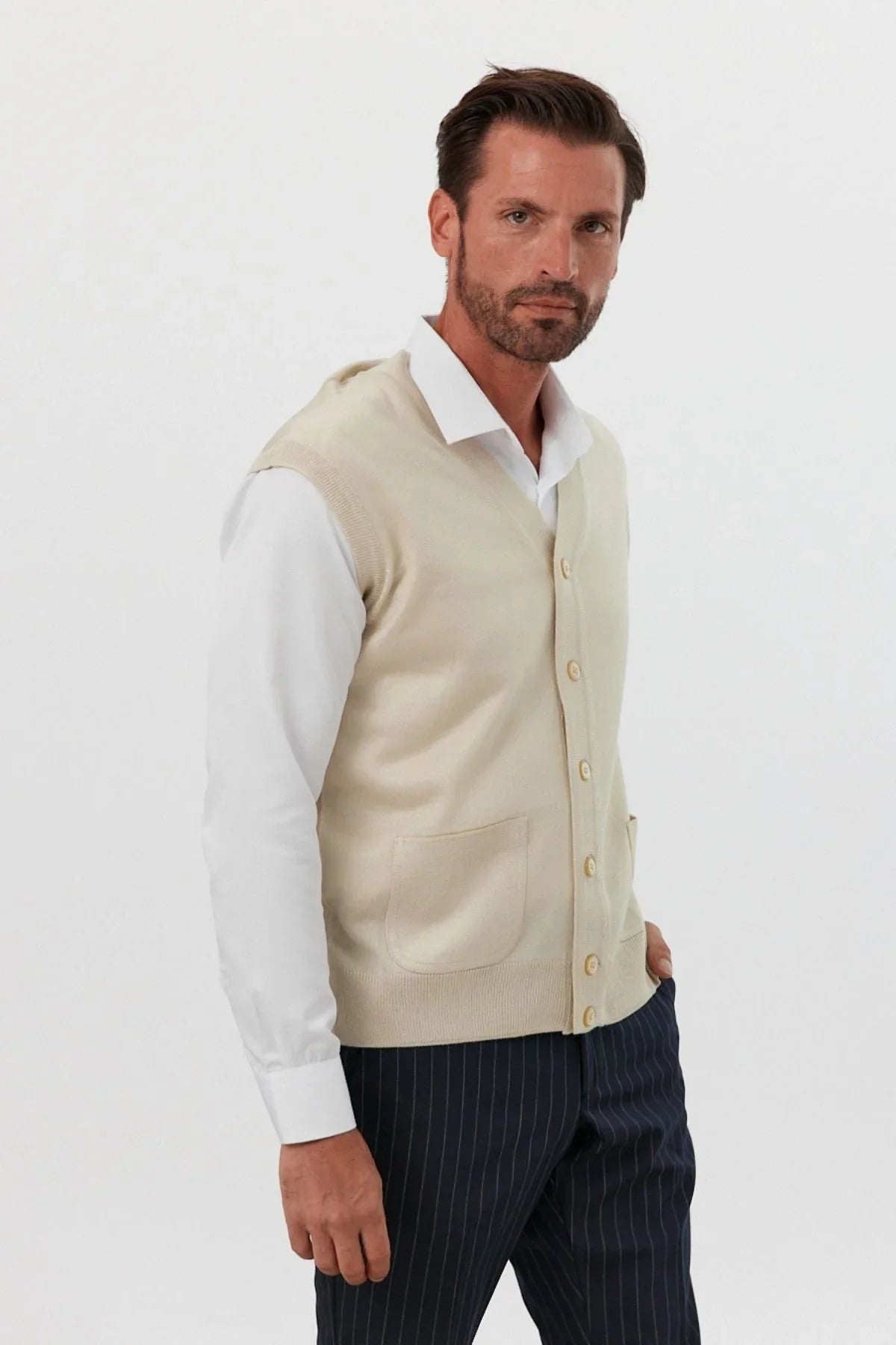 Erkek Standart Fit Normal Kesim Cepli Triko Yelek Triko Kazak - Livio Ferri